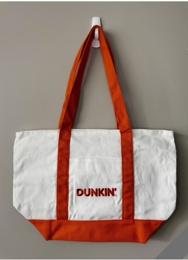 Dunkin Canvas Tote Bag with Front Pocket White & Orange Solid 12x19x10
