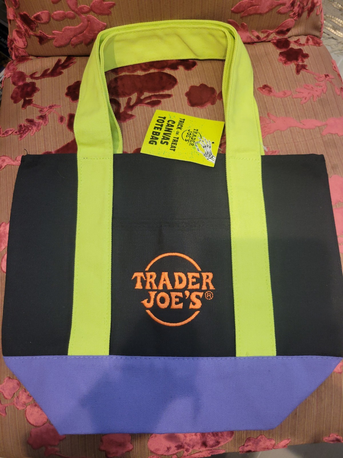 Trader Joe’s Mini Totes Black Purple Lime Green Multi Colors LTD New Tag