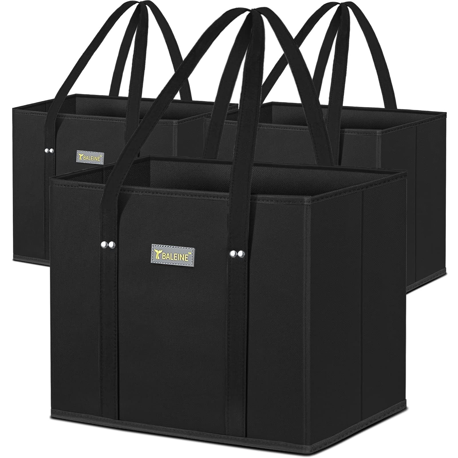 BALEINE 3Pk Reusable Grocery Bags, Foldable Shopping Bags for 3 Pack, Black
