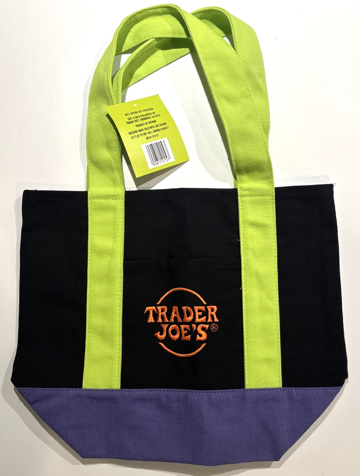 Trader Joe’s Halloween Mini Canvas Tote : Black Purple Green Multicolor NWT