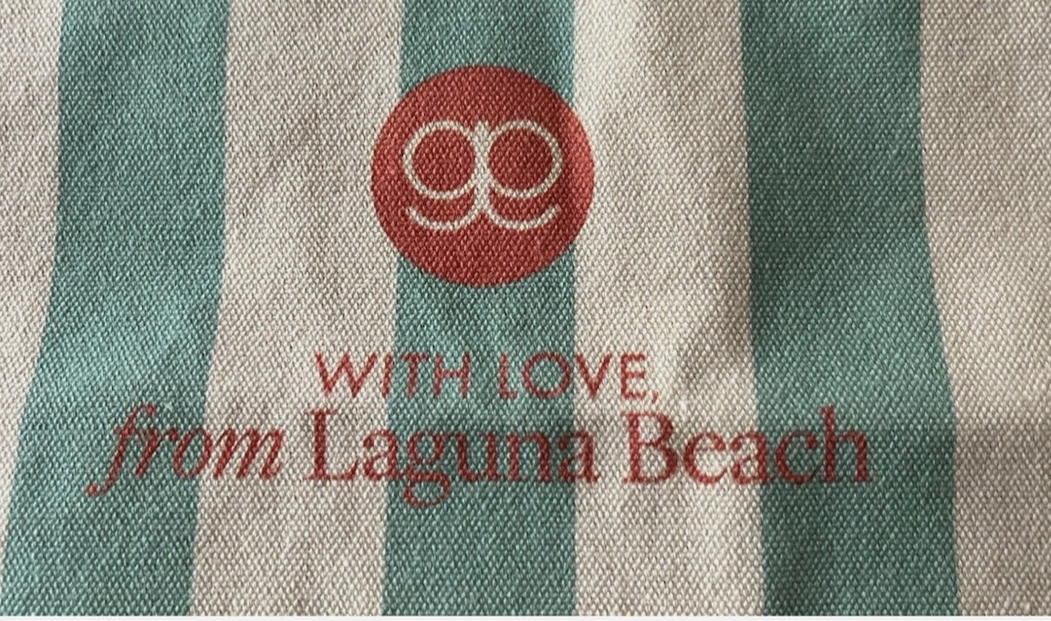 NEW! GORJANA Green Beige Stripe Canvas Logo Reusable Shopping Tote Bag FREE SHIP