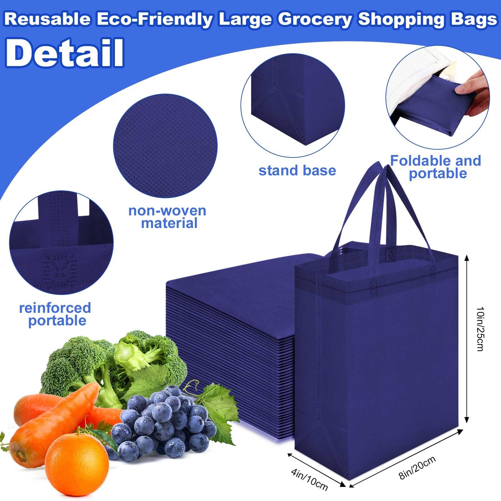 50 Pieces Reusable Tote Bags Bulk 8 x 4 x 10 inches Non Woven Grocery Tote wi…