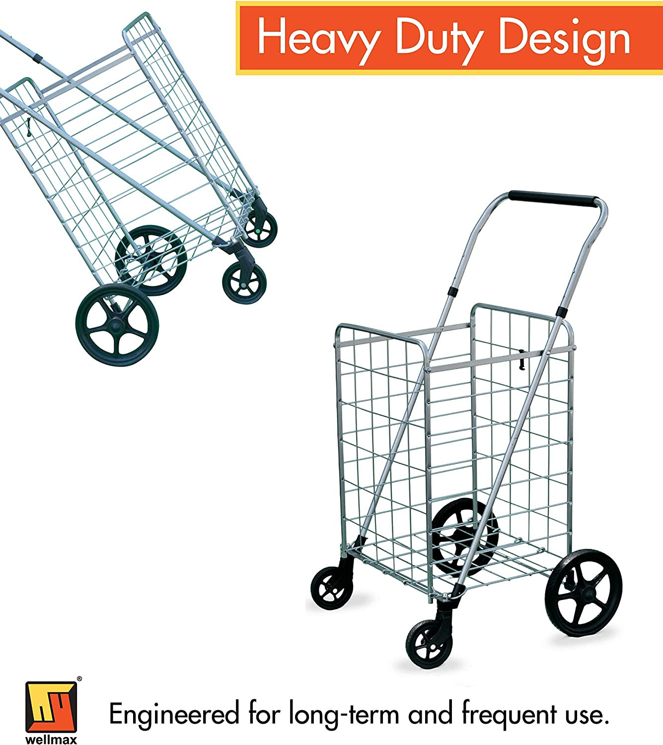 Grocery Shopping Cart With Swivel Wheels Foldable And Collapsible Adjustable