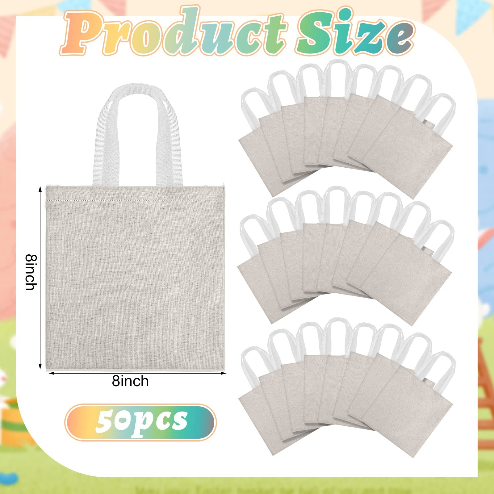 Moukeren 50 Pcs Mini Canvas Tote Bags Bulk 8 x 8 Inch DIY Small Blank Tote Ba…