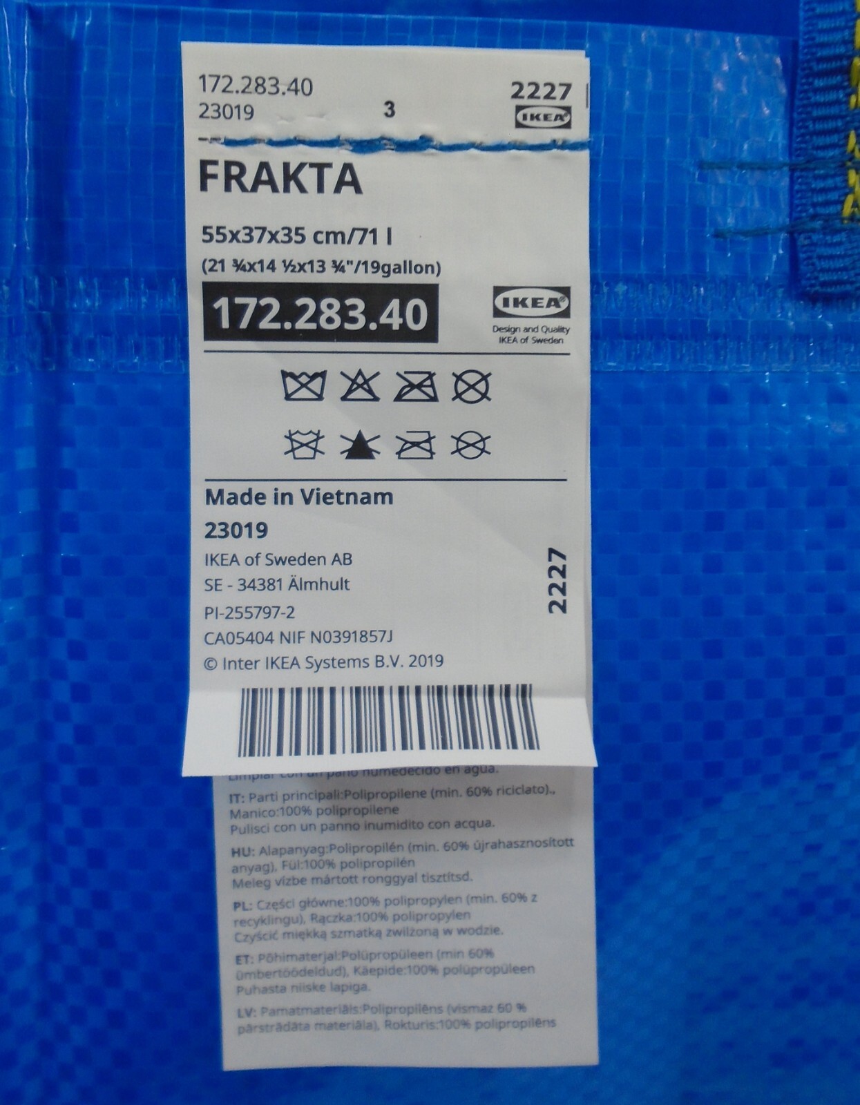 IKEA Blue Frakta 19 Gal. Bag Large Tote Reusable ECO Grocery Laundry Storage Bag