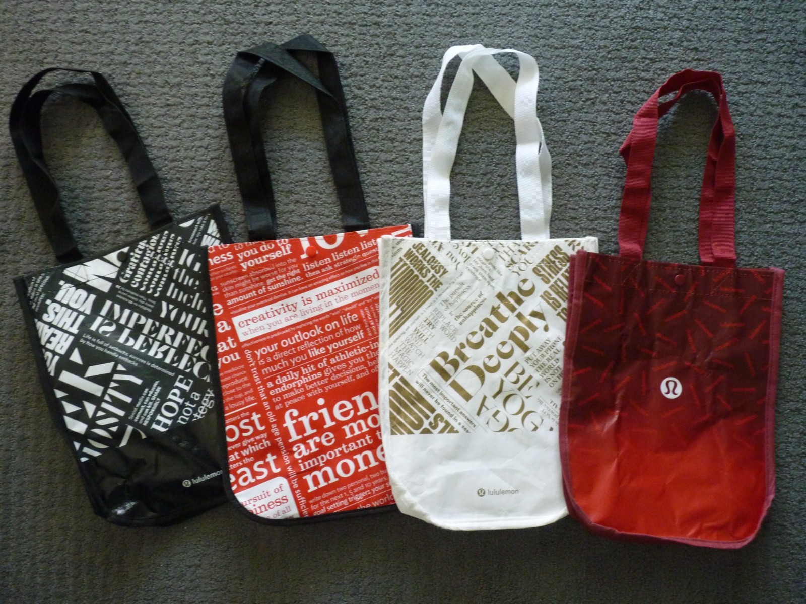 Lululemon Reusable Shopping Tote Bags (4) Small Totes Different Designs (B)