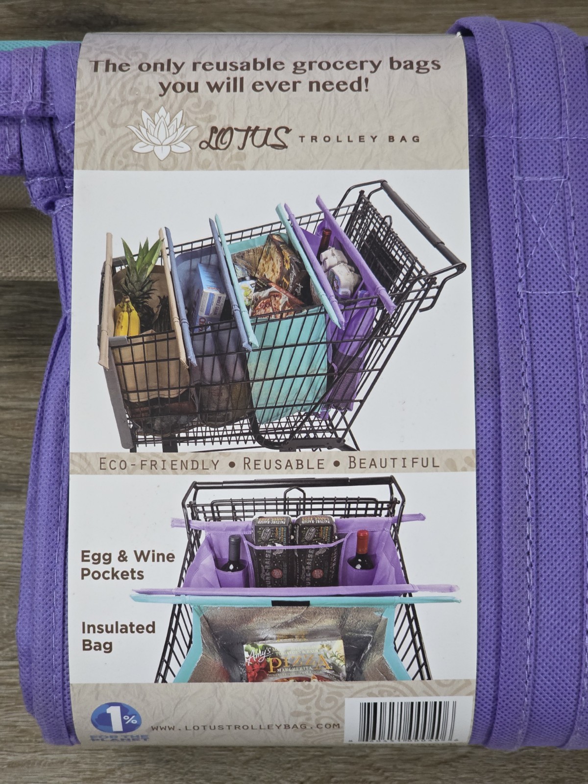 NEW Lotus Trolley 4 Large Bags Shopping Cart Organizer Insulated Washable Set
