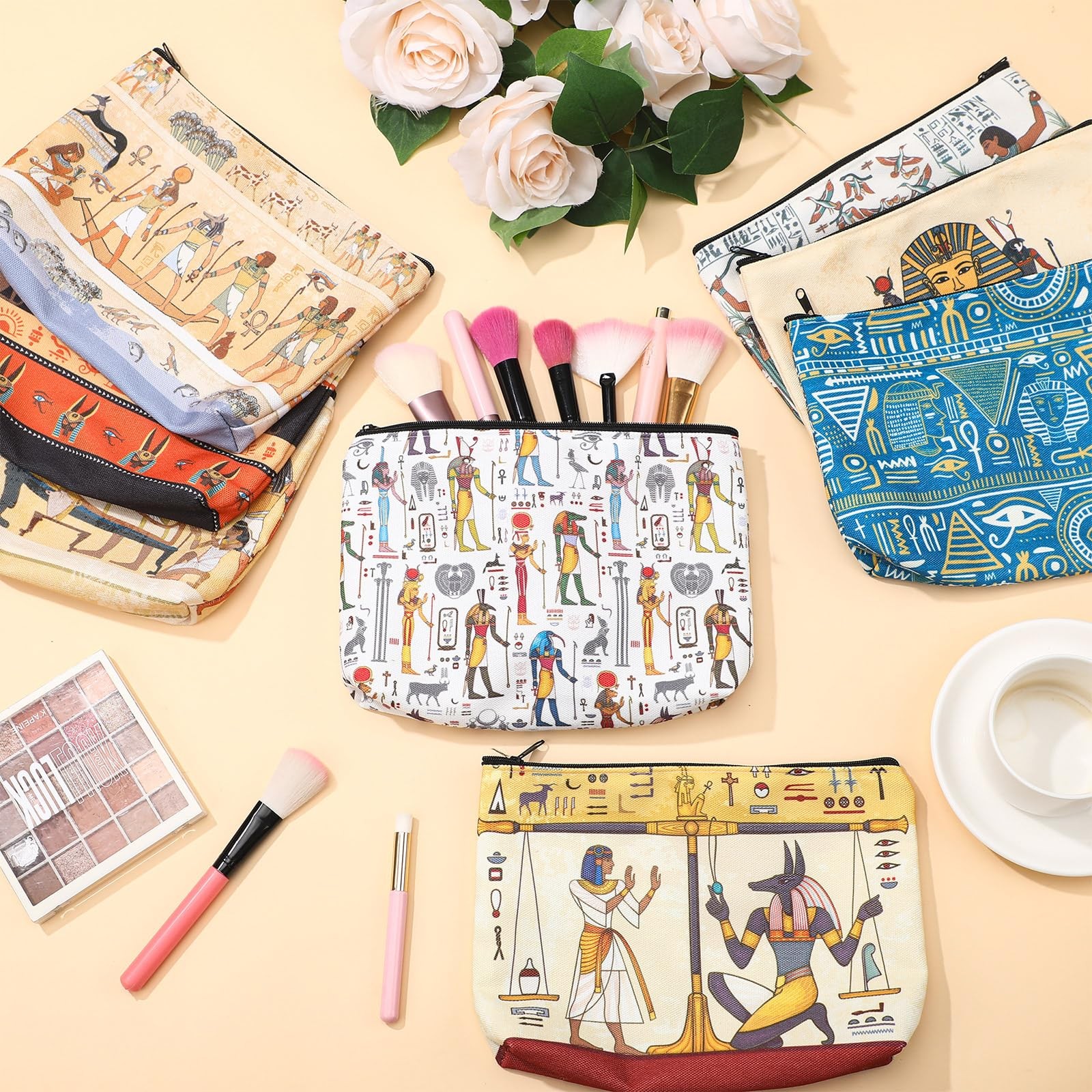 Kacctyen 9 Pcs Egyptian Makeup Bag 23 X 15cm/9.06 X 5.91 Inches, MULTICOLOR