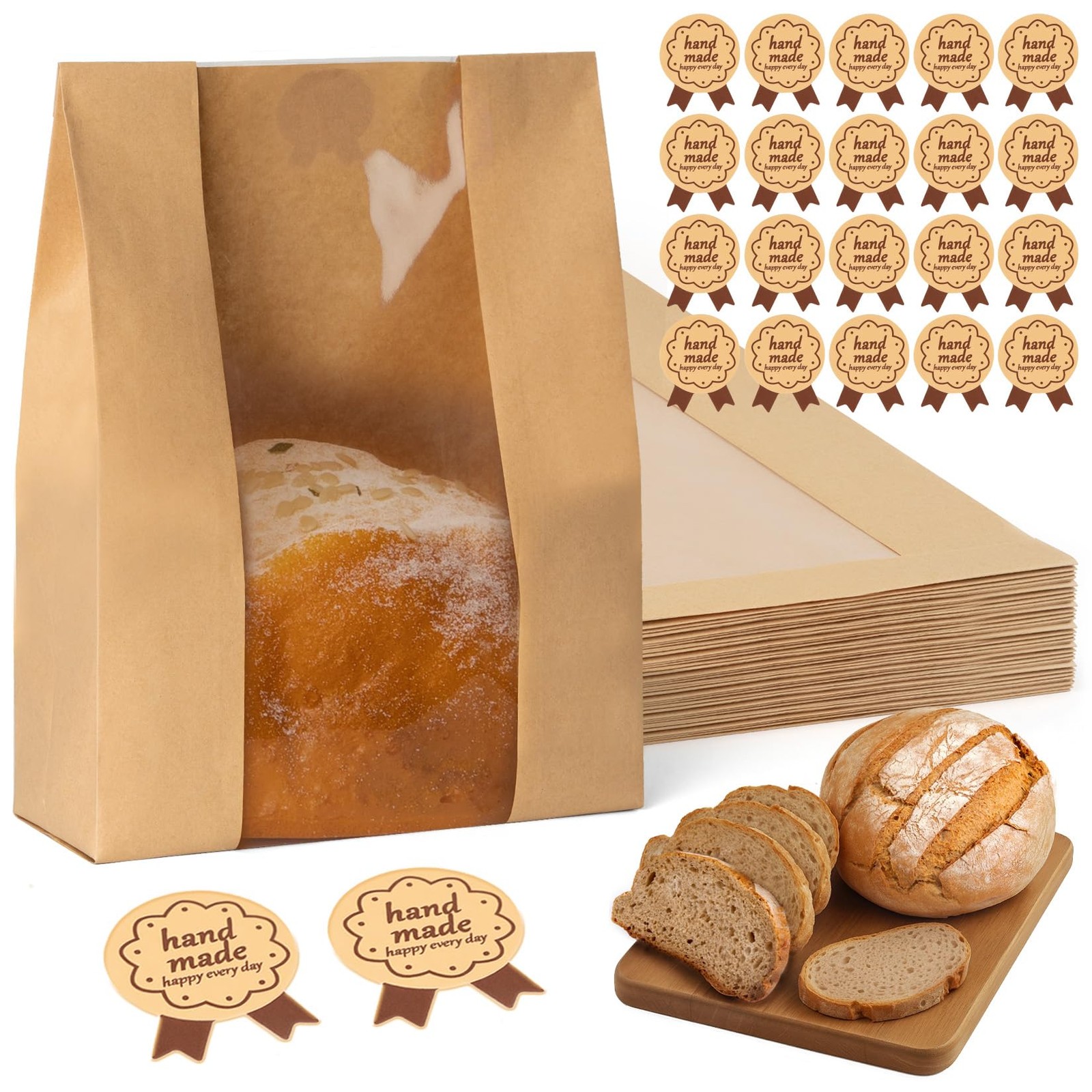 FUNFERY 30 Pcs Sourdough Bread Bags for Home Made 30 Pack, Regular Sticker