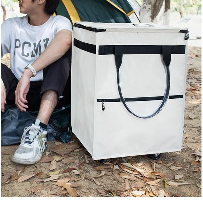 Folding Rolling Tote, Zipper reusable Grocery Bag on Wheels