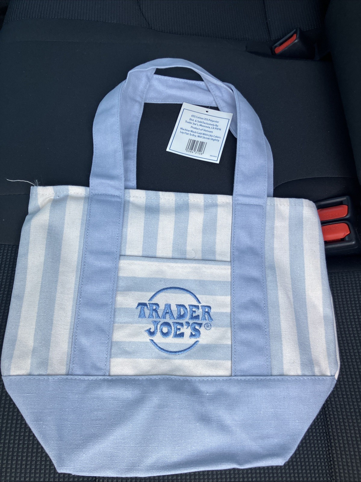 TRADER JOE’S 2026 Mini Stripe Canvas Tote Bag BLUE stripes. NEXT DAY SHIPPING
