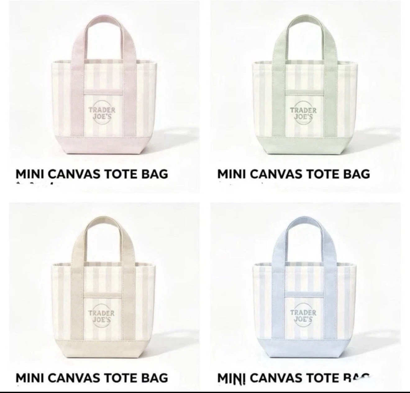 Trader Joe’s Mini Pastel Stripe Canvas Tote Bag Limited Edition Set Of 4
