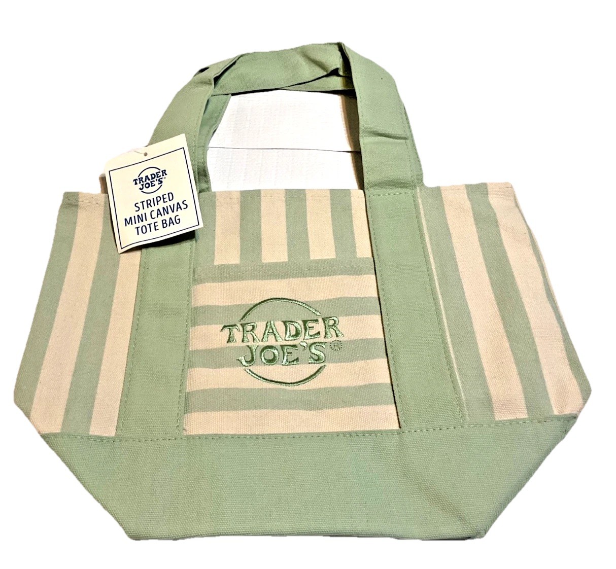 Trader Joe’s Mini Canvas Tote Bag-New Striped Brown/Green/Pink/Blue Reusable