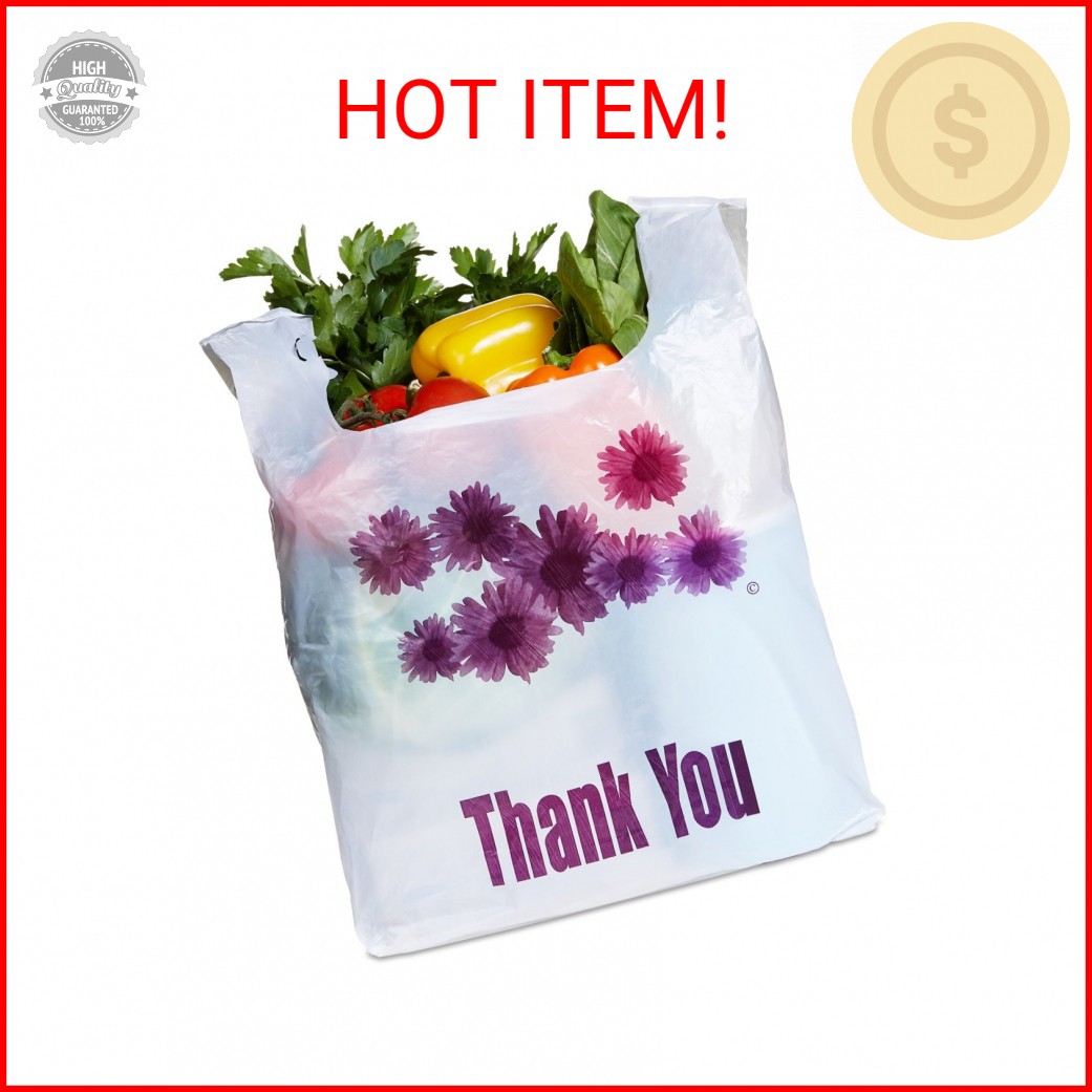 Purple Flower Thank You Plastic Heavy Duty Shopping Bags – 500 pcs/case