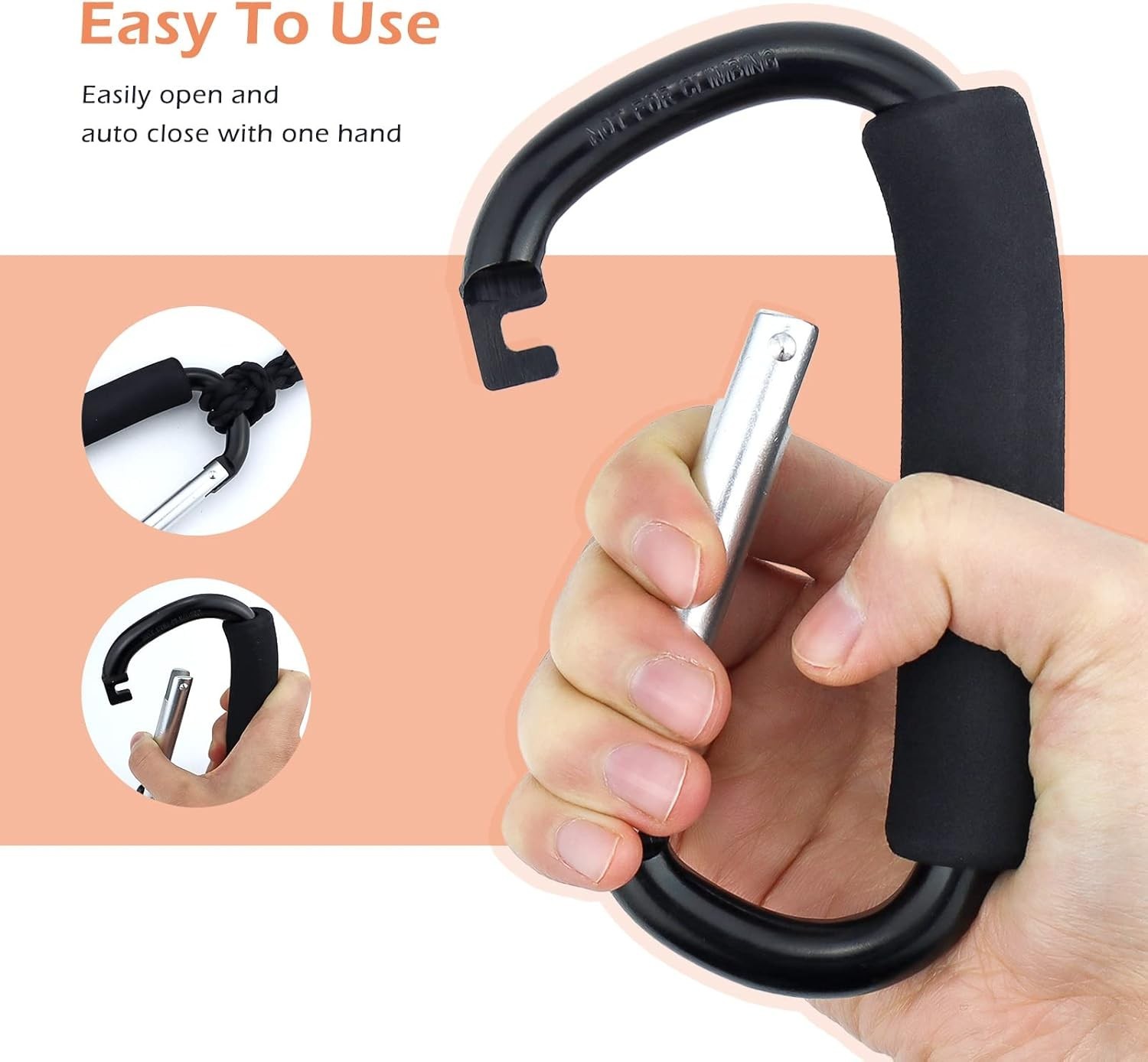 Set of 2 Multi-Purpose Stroller Hooks with Foam Grip for Easy Carrying – Black