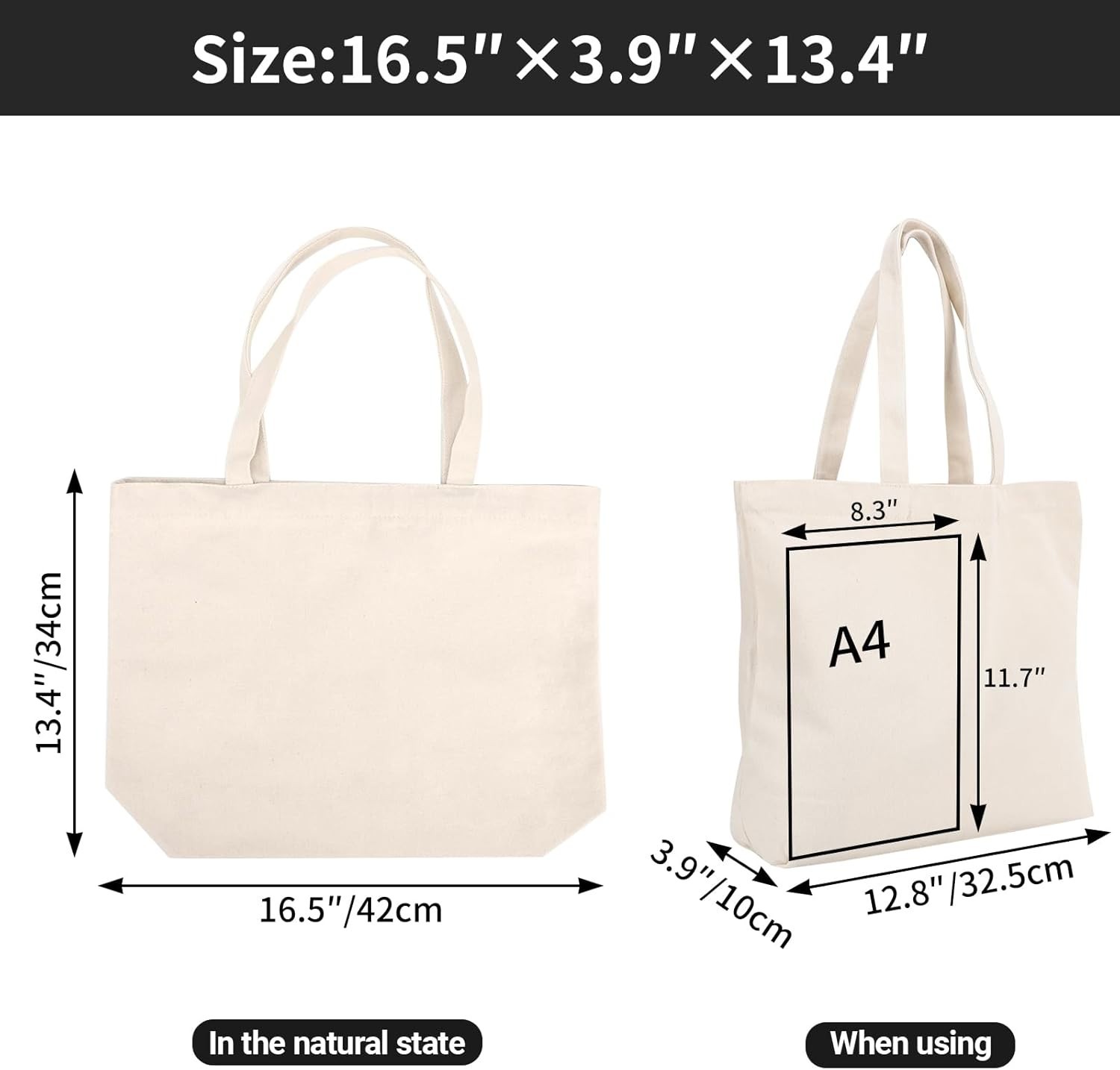 Canvas Tote Bag, 6 Pack Cotton Heavy Duty Handy Reusable Washable Grocery Sho…