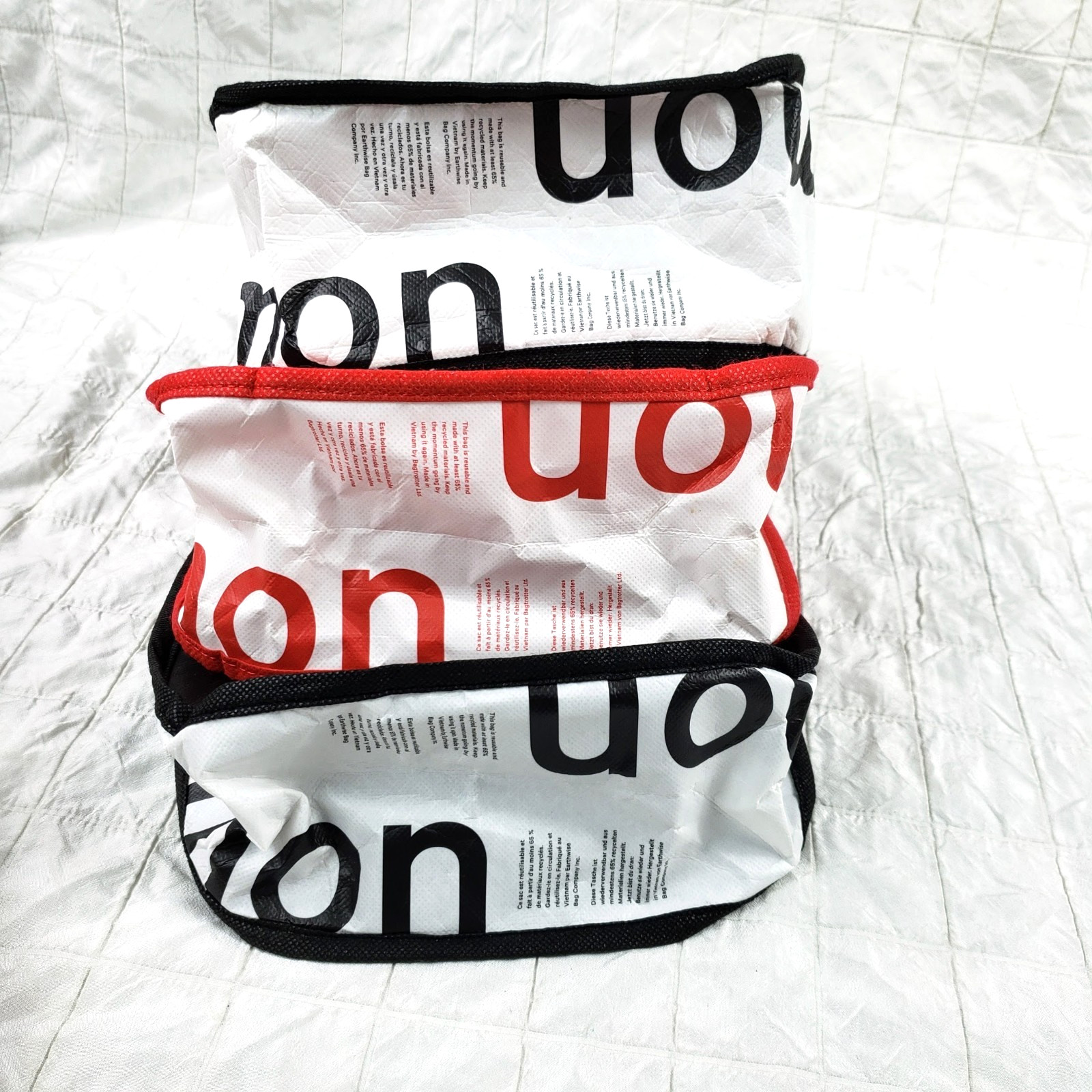 Lululemon Red White Black 11.5″x9.5″ Reusable Tote Shopping Bags LOT of 3