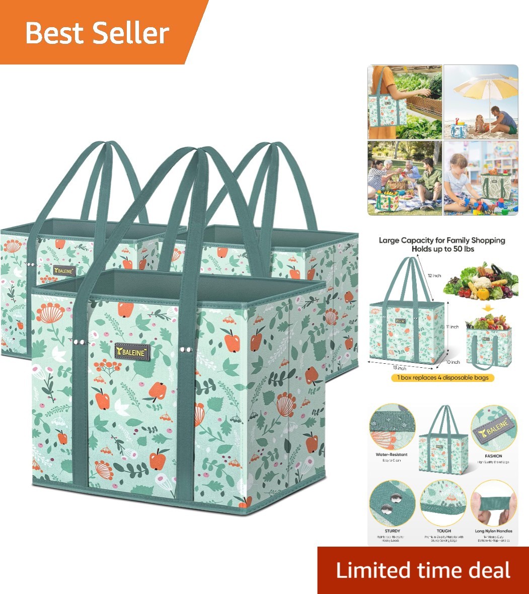 Sturdy Reusable Grocery Bags 3 Pack Foldable and Water Resistant for Shopping