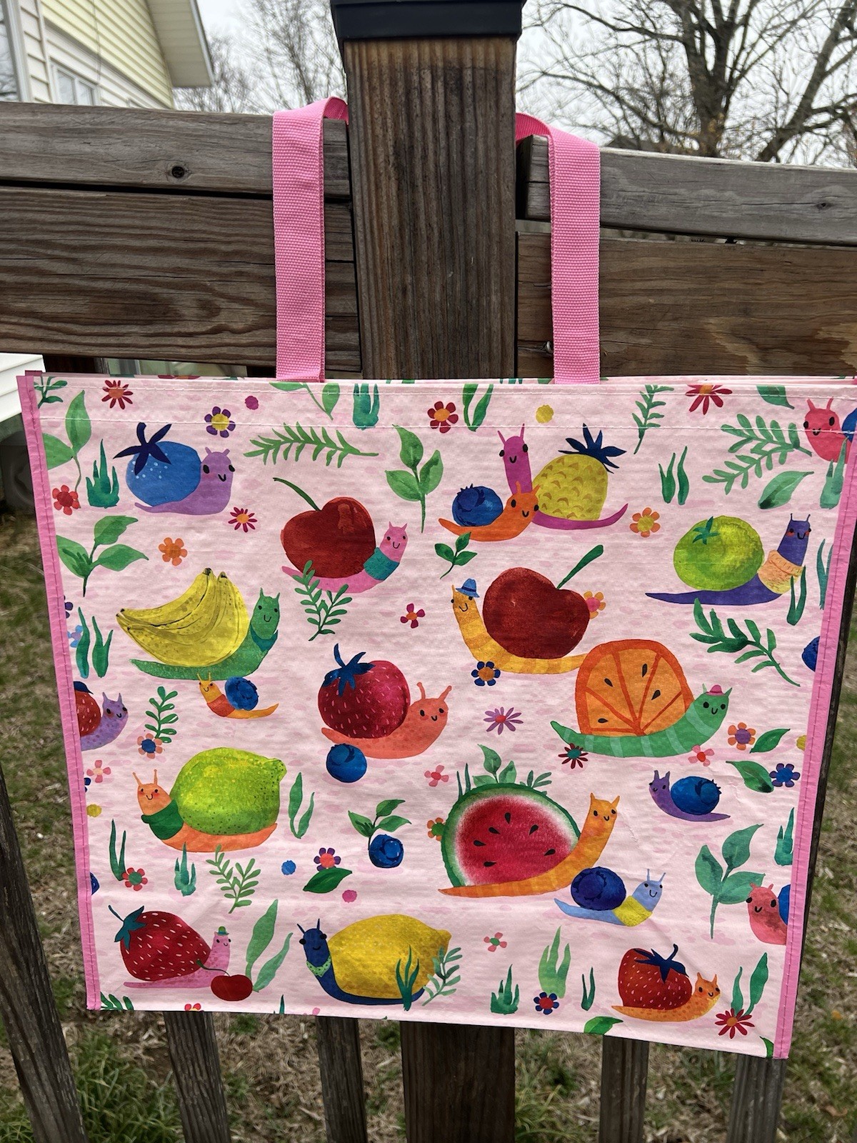Reusable Tote Bags ~ 19″ X 18″ X 8″~ 🍋FRUITY SNAILS 🐌 ~ [TJ MAXX]