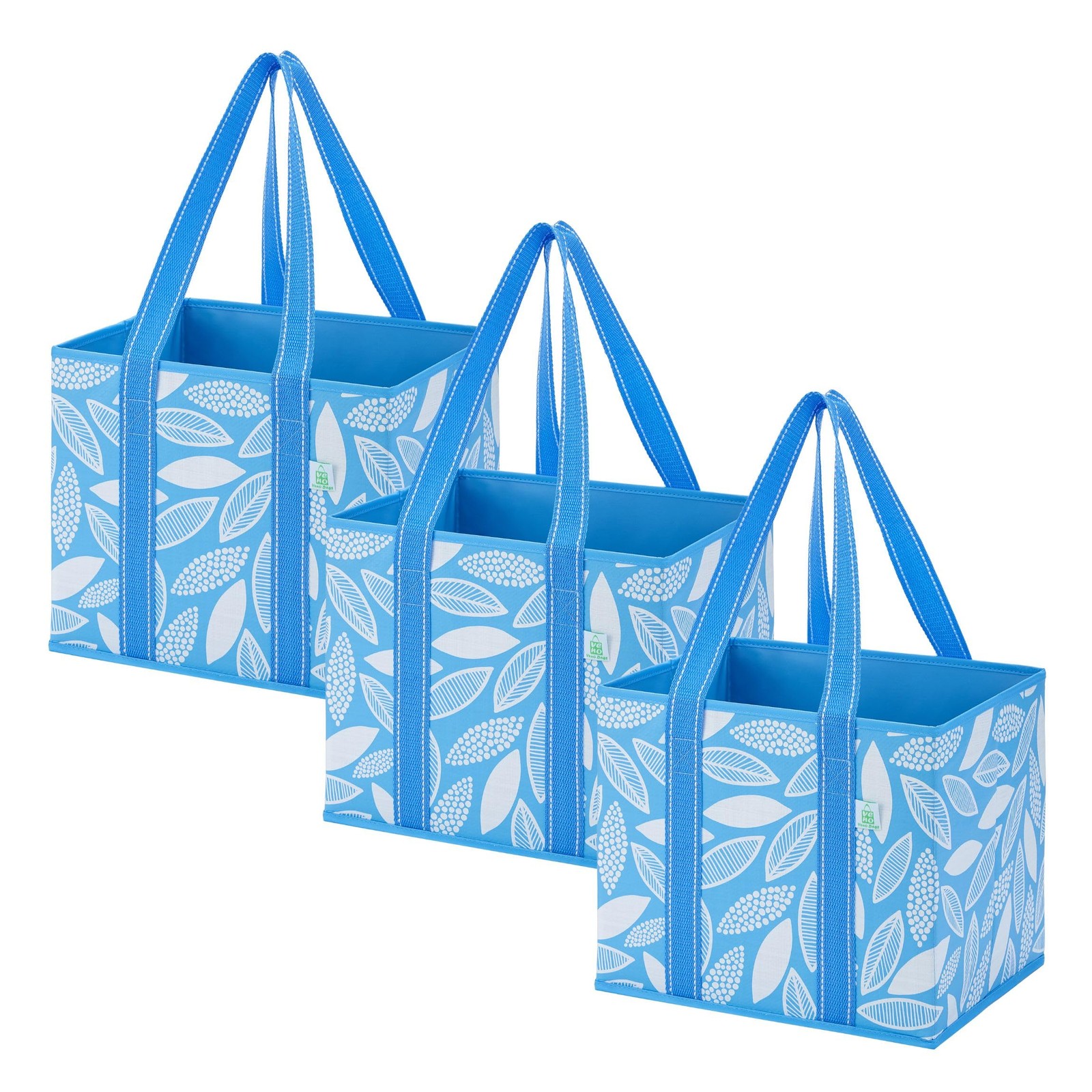 3 PCS 6 Gallon Spring Breeze Reusable Grocery Bags Foldable Hard Bottom Tote