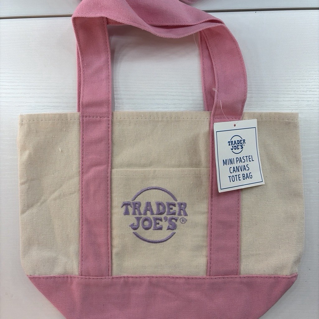 Trader Joe’s Mini Pastel Canvas Tote Bag Pink/Beige 13x6x11 in New