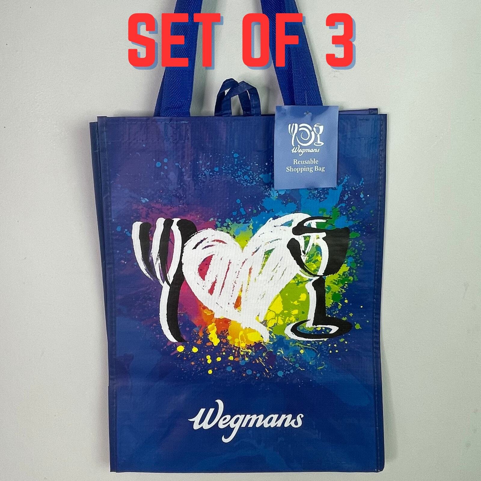 Set of 3 — Wegmans Blue Rainbow Heart Reusable Grocery Tote Bag w/ Liner NWT NEW