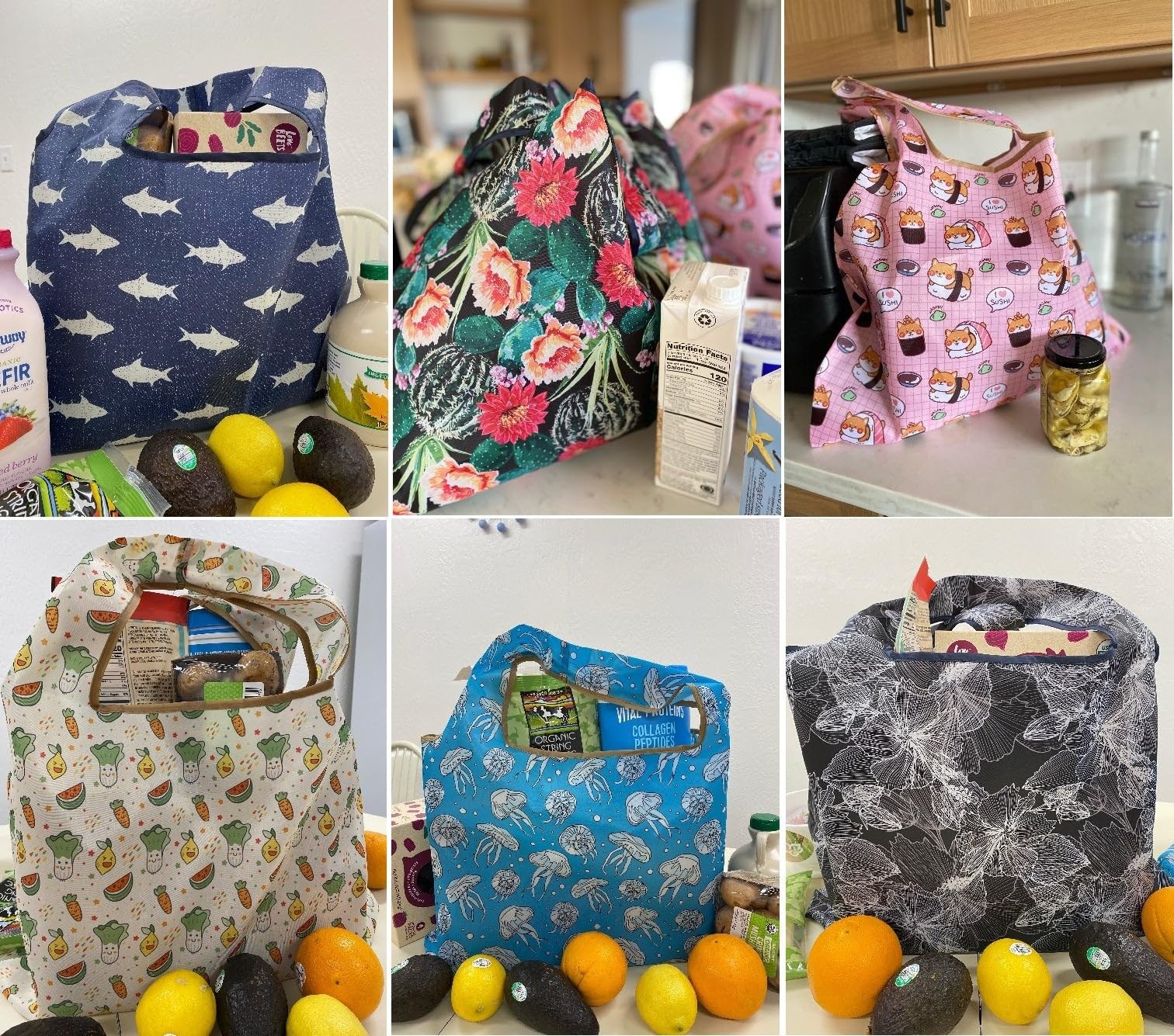 Medium Foldable Tote Nylon Reusable Grocery Bag (Set of 2), Dogs Rule