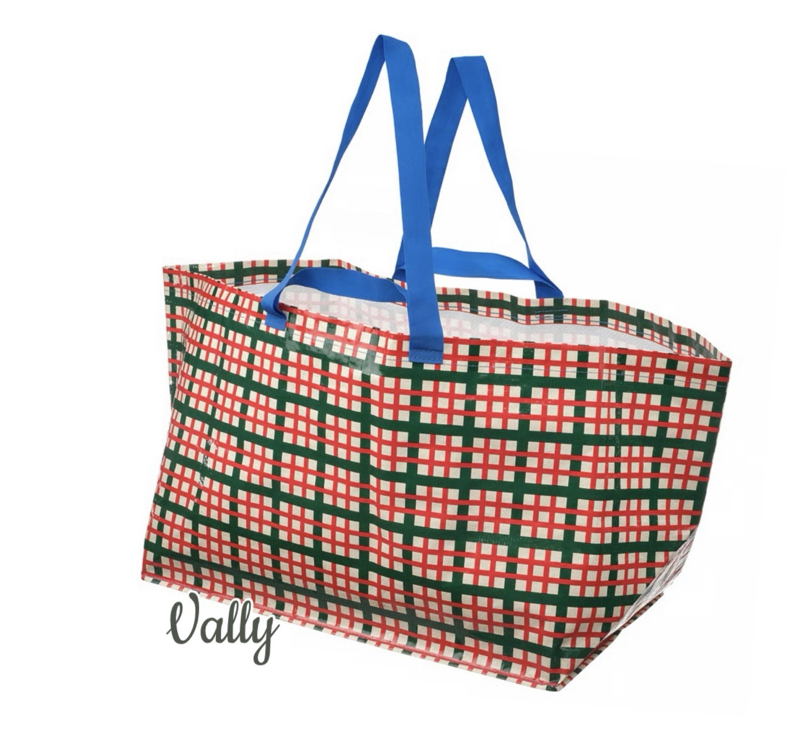 Ikea Tote Bag NEW Large Shopping Bag Plaid Red Green Blue 806.039.59 Free Ship