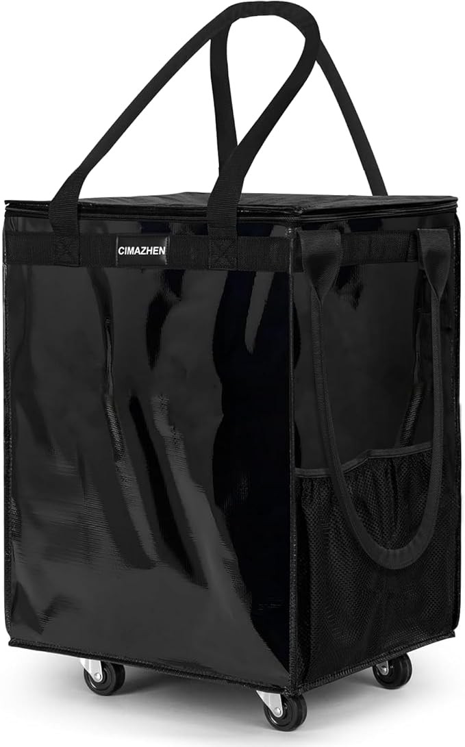 Wheeled Grocery Tote Medium Black Foldable 4 Wheels