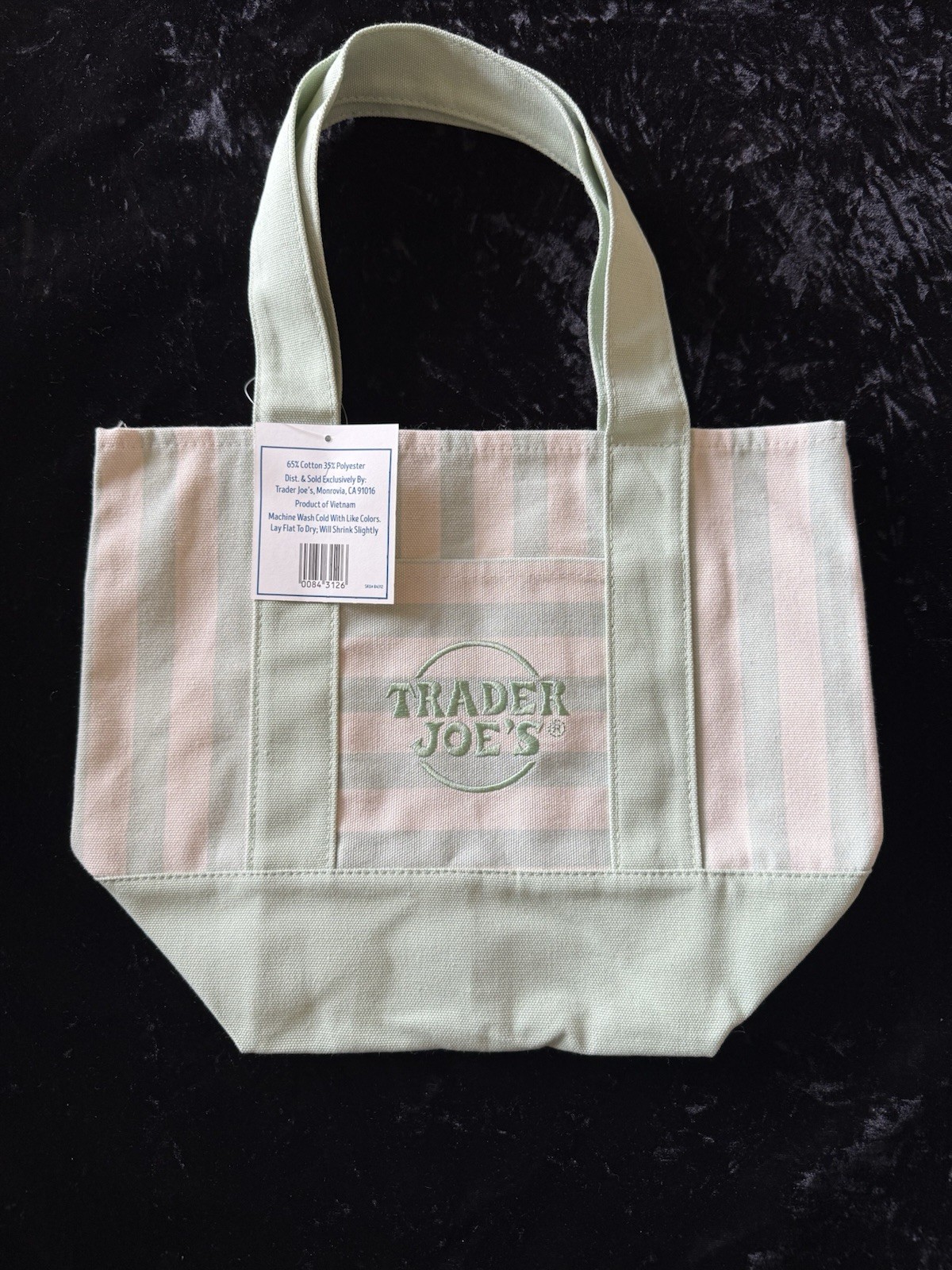 Trader Joe’s Striped Mini Canvas Tote Bag Green White New