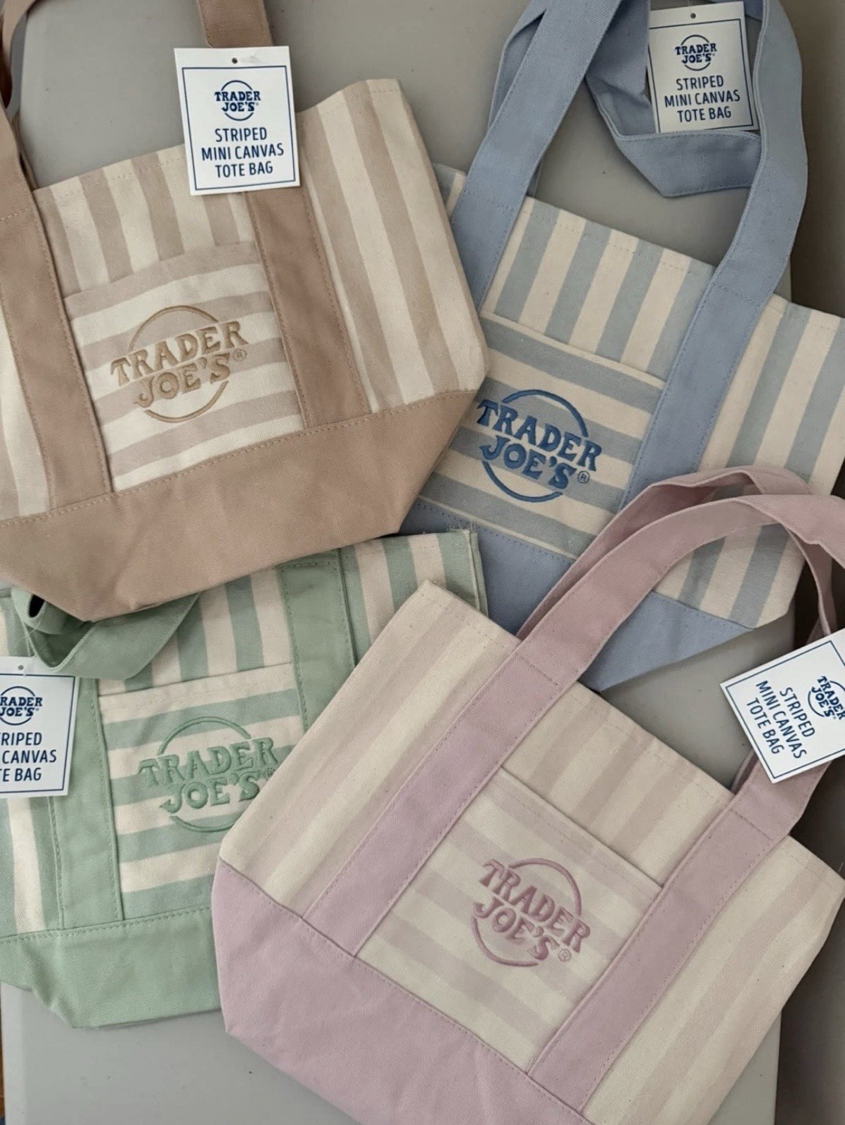 Trader Joe’s Striped Mini Canvas Reusable Tote Bags 4-Pack 13x11x6