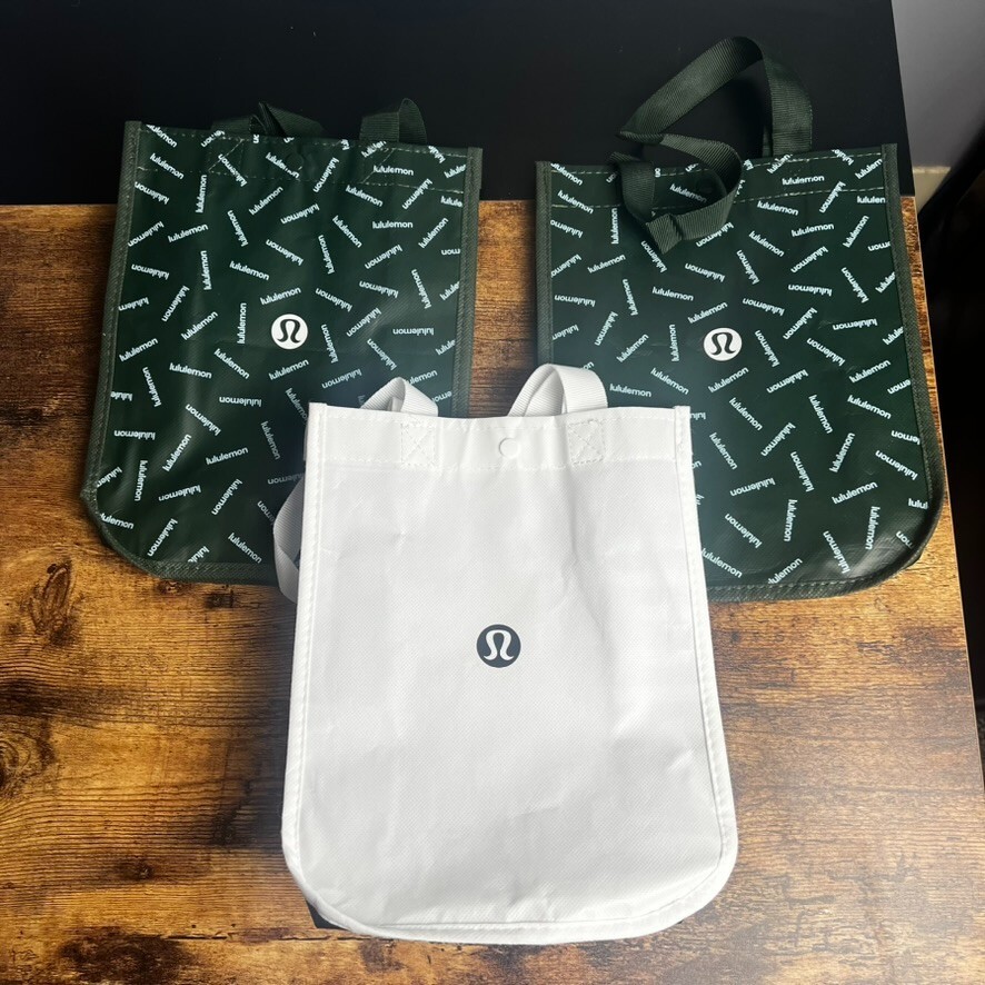 Lululemon 3 Small Reusable Bags Green White & Black