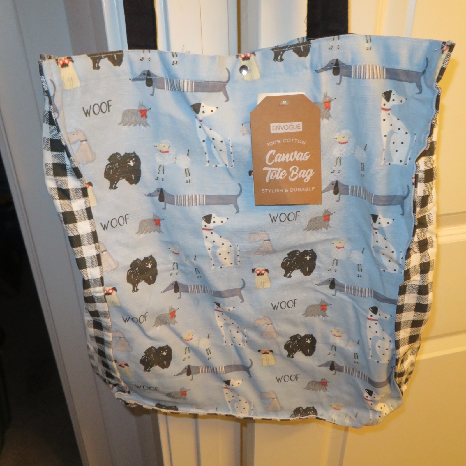 Envogue 100% Cotton Canvas Carrying Tote Bag Dogs Dachshund Poodle Woof NWT