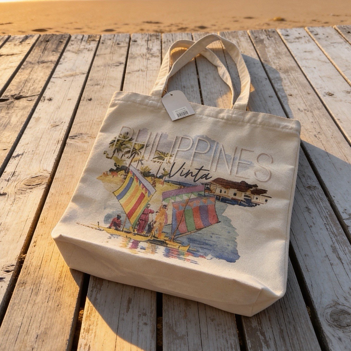 Kultura Canvas Tote Bag Philippines Vinta Reusable Beige 16×15.5×4