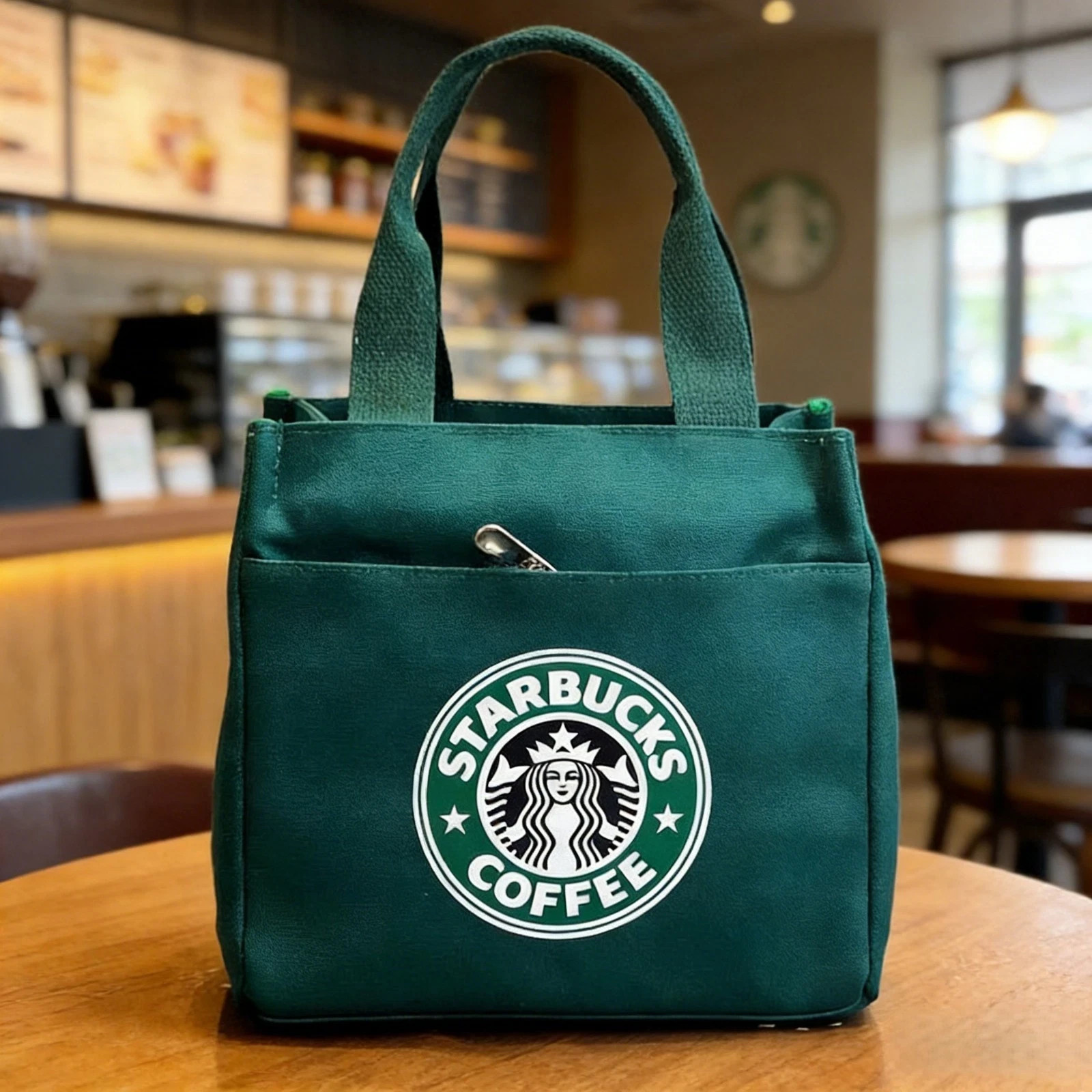 New Starbucks* Canvas Tote Handy Lunch Bag Eco-friendly Tote Shopping Bags Green