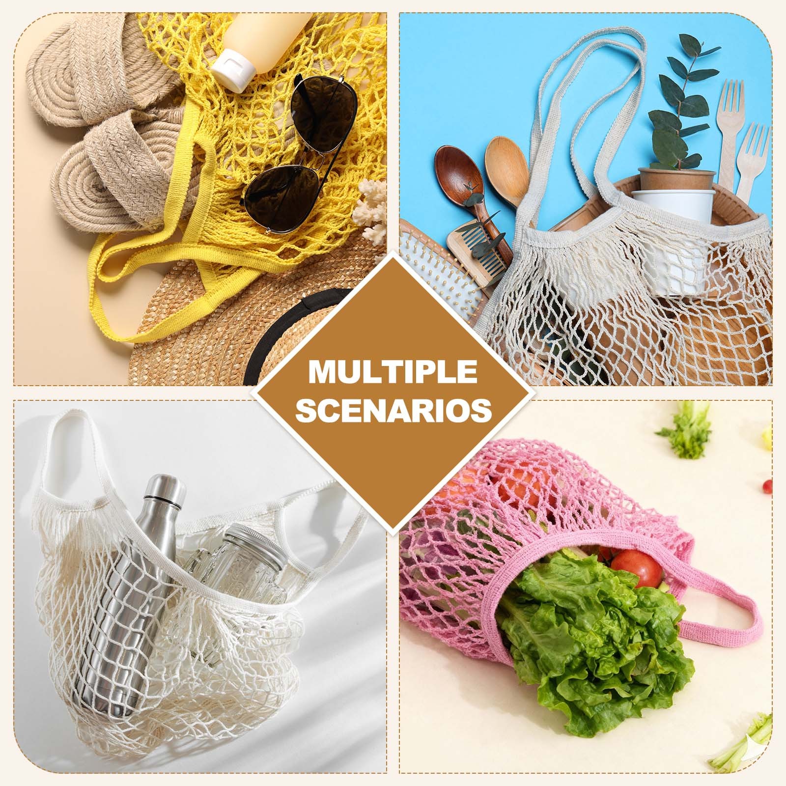 2 Pcs Reusable Mesh Produce Storage Bags Portable Bag Two Handles Olive Green