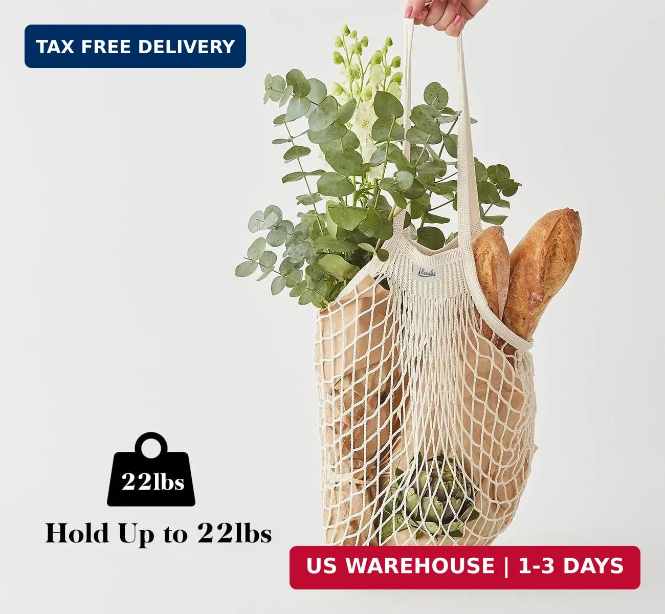 Cotton String Mesh Grocery Bags Set of 5 Reusable Net Tote Shopping Produce Bag