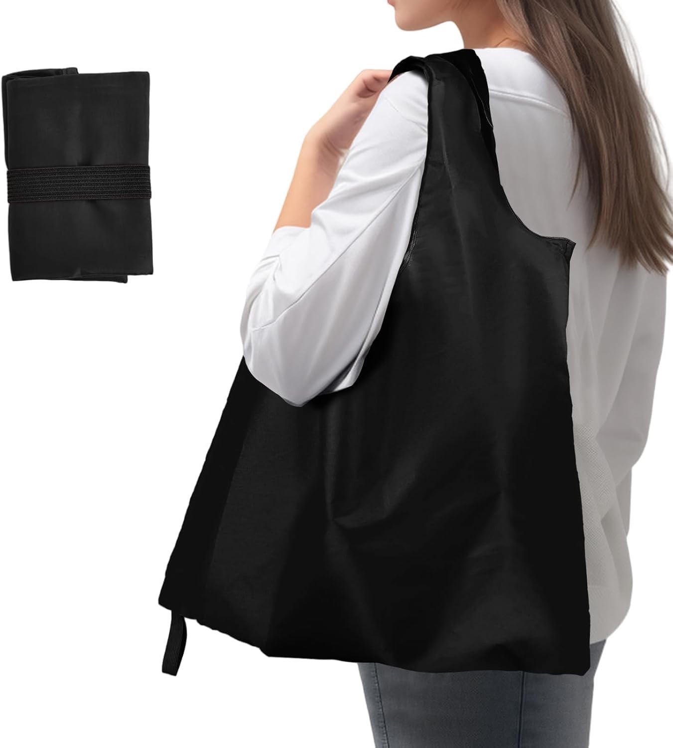 Foldable Shopping Bag, Washable Reusable Grocery with Holder, Nylon Lightweight