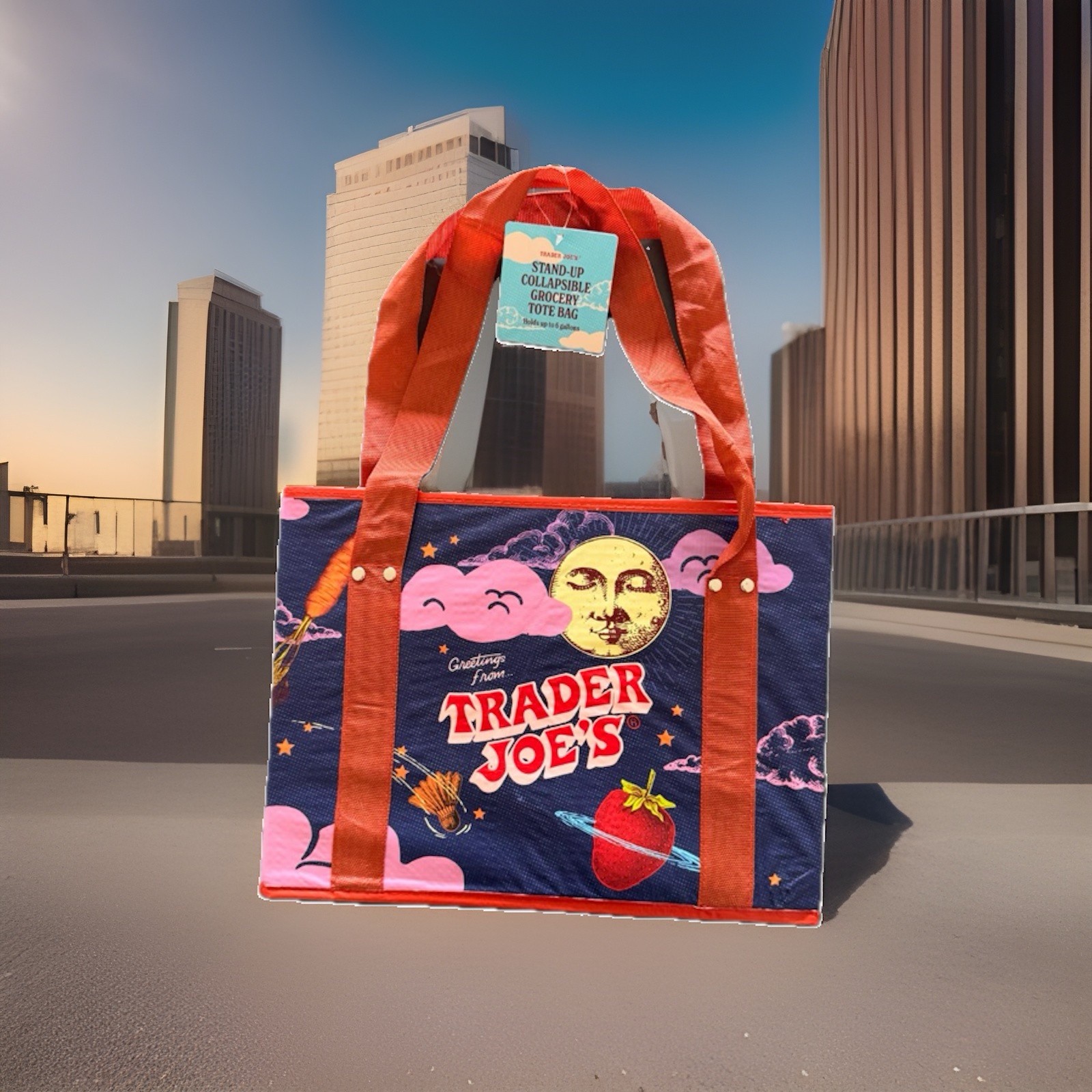 💛 2 Pack NEW Trader Joe’s Stand Up Foldable Reusable Grocery Storage Tote Bags