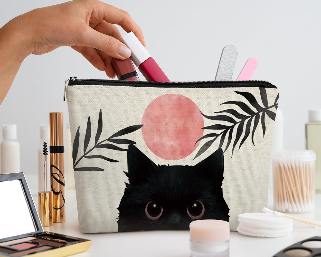 EXUQO Black Cute Cat Makeup Bag, Gifts for Women Teen Girls,