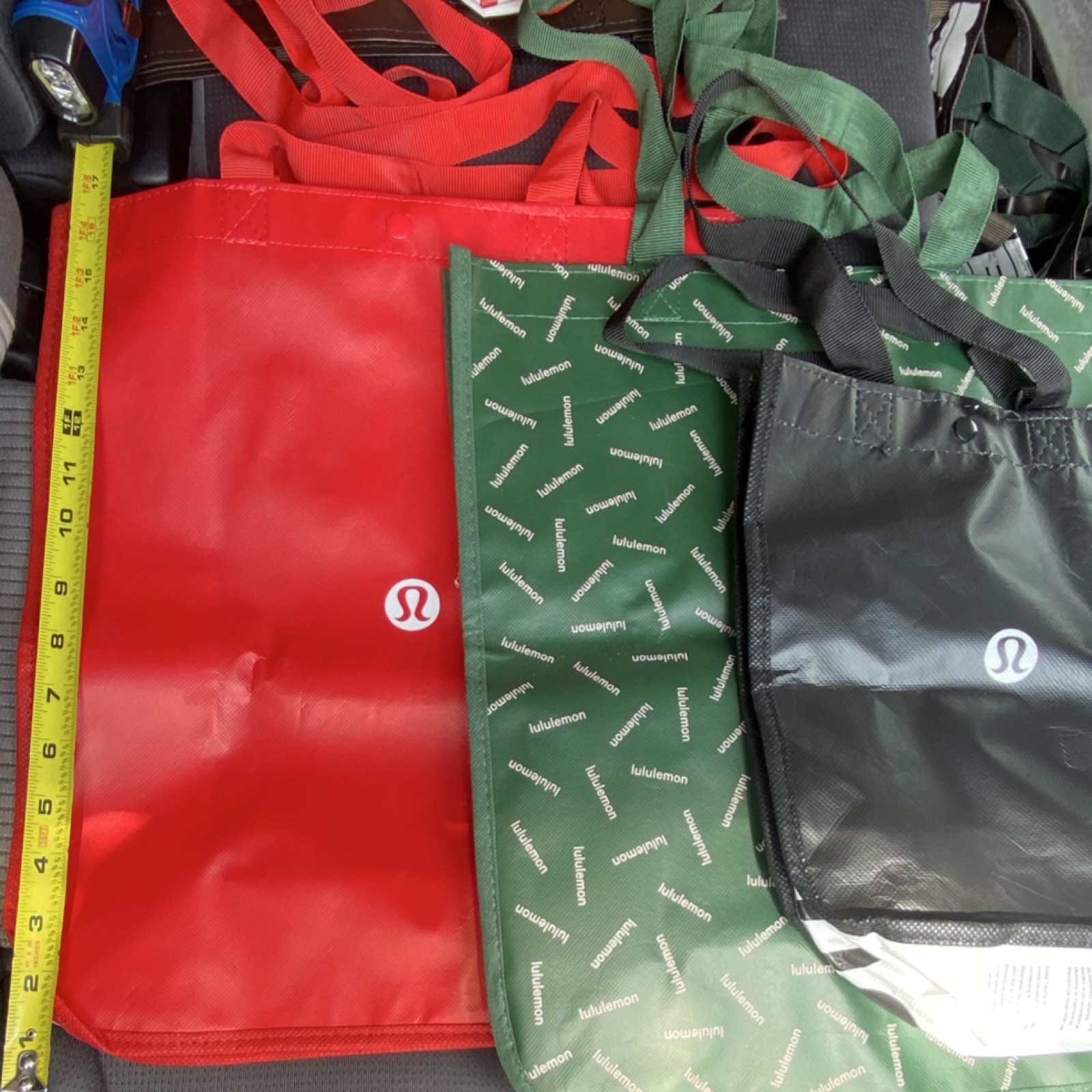 lululemon Reusable Shopping Tote Bags Foldable Waterproof 3-Pack Red/Green/Black