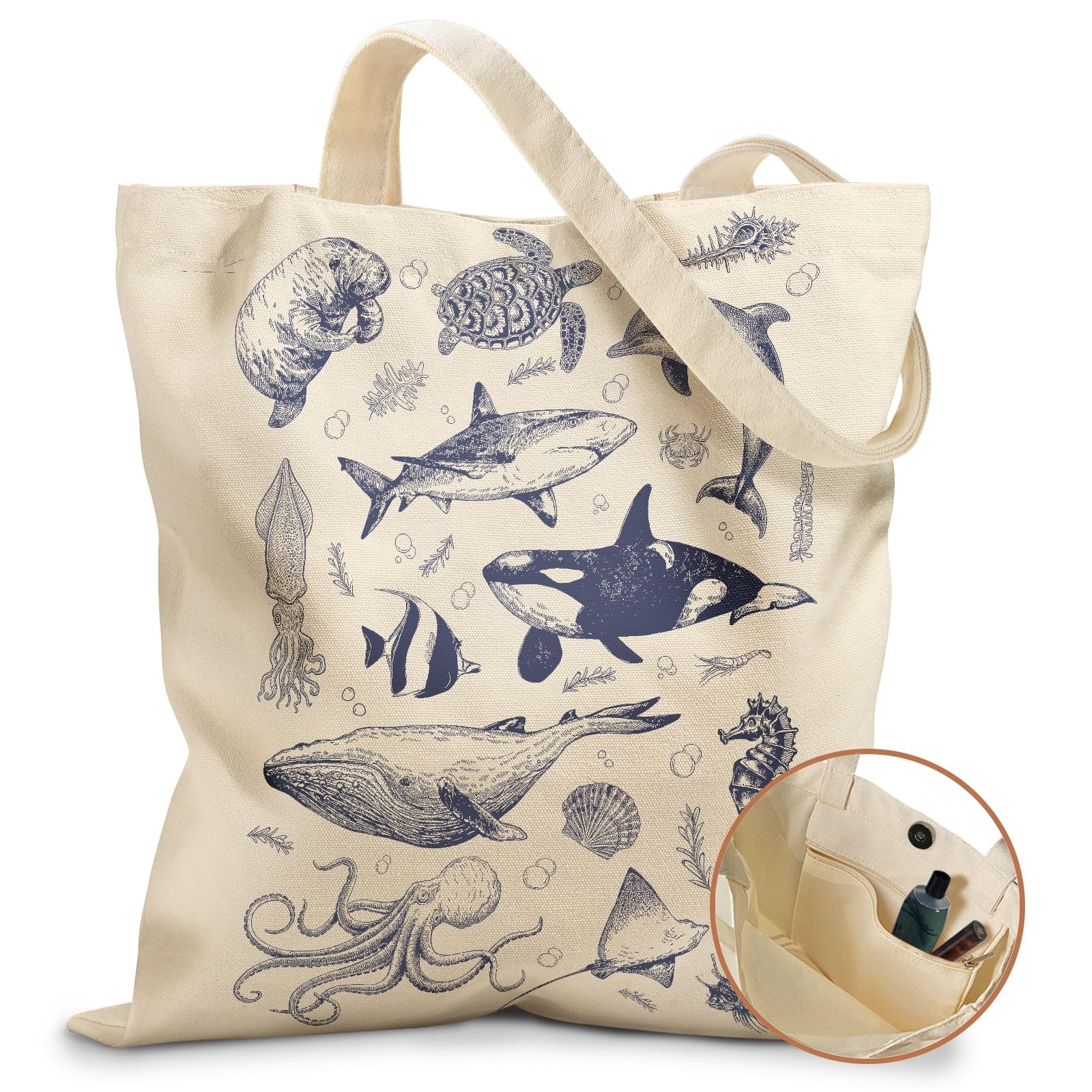 Aesthetic Tote Bag – with Magnetic Buckle and Zipper Inner Pocket for Women L…