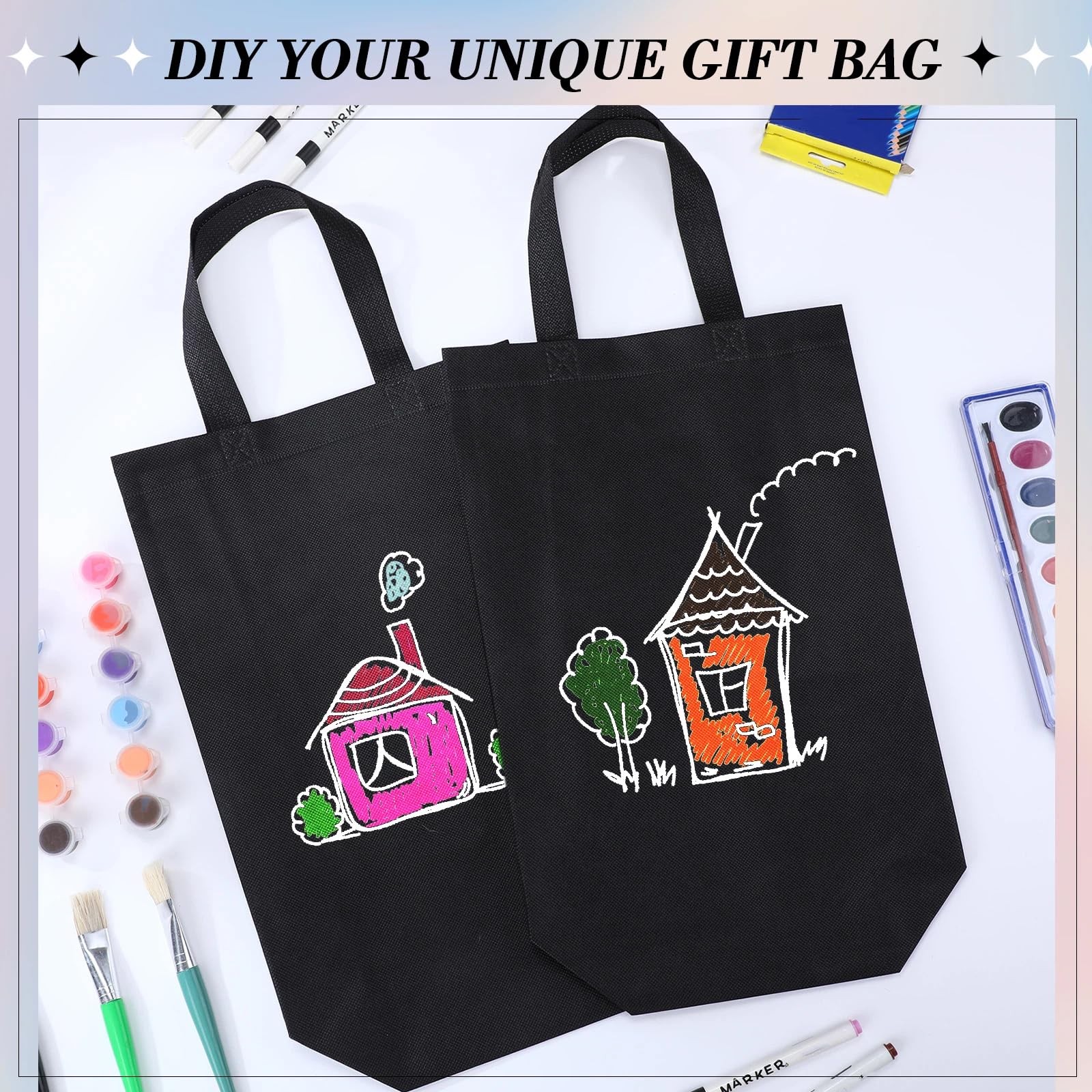 60 PCS Black Non Woven Reusable Grocery Bags Foldable 3 Sizes Bulk Tote