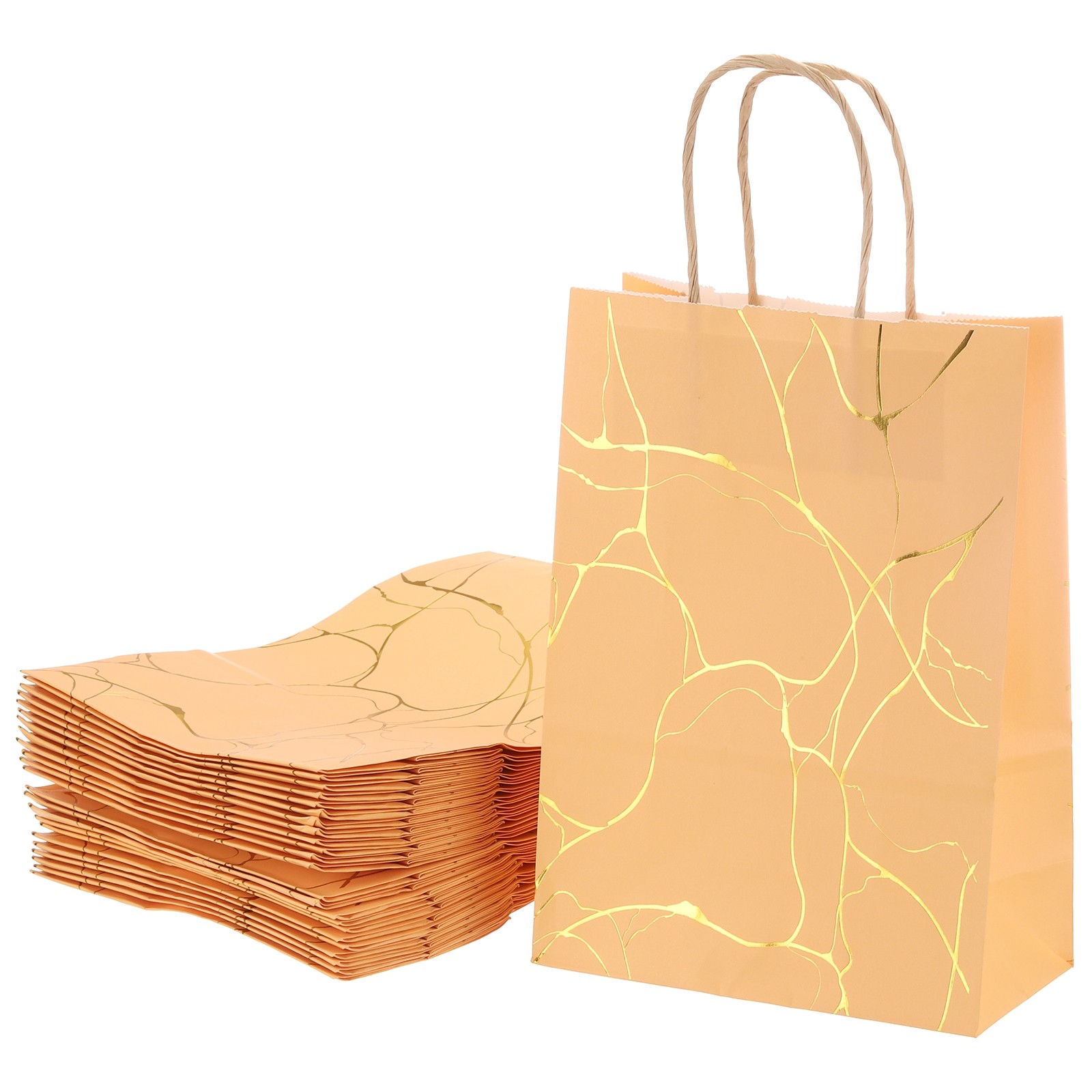 24Pcs Kraft Gift Bags with Handles Bulk, Gold Marble Party Favor Bags