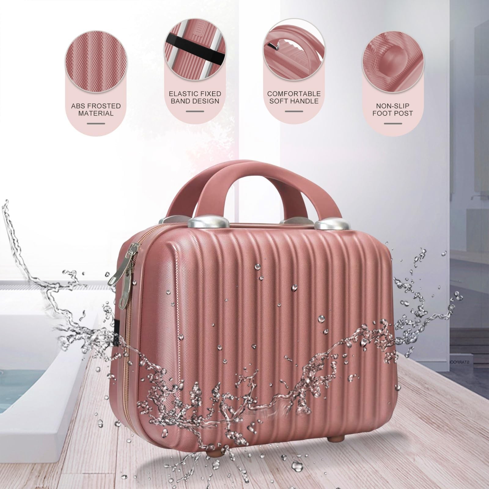 JZRTravel 11 inch Hard Shell Cosmetic Case Makeup Travel 11 Inch, RoseGold