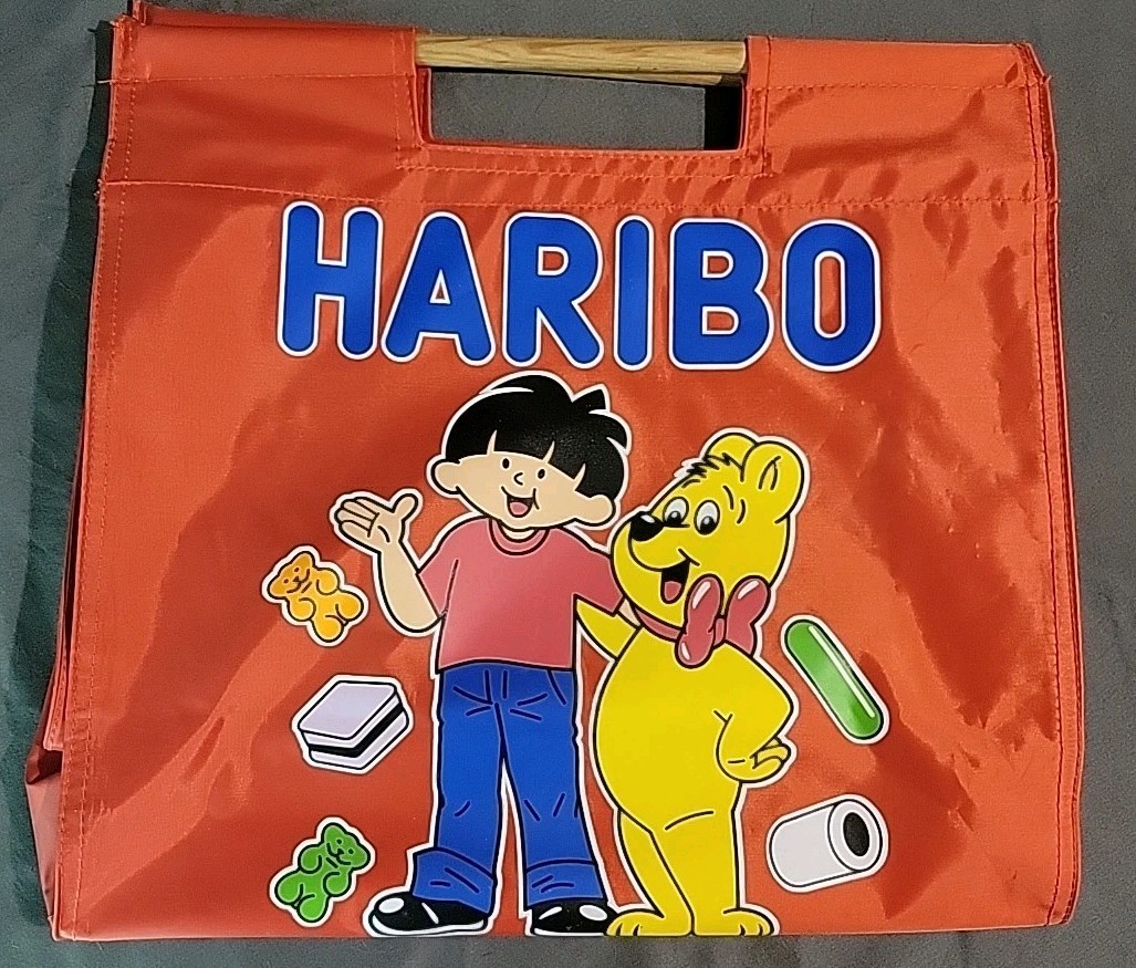 Harbio Candy Themed Red Tote Bag Gunmy Bear Boy Red Blue Wooden Wood Handle