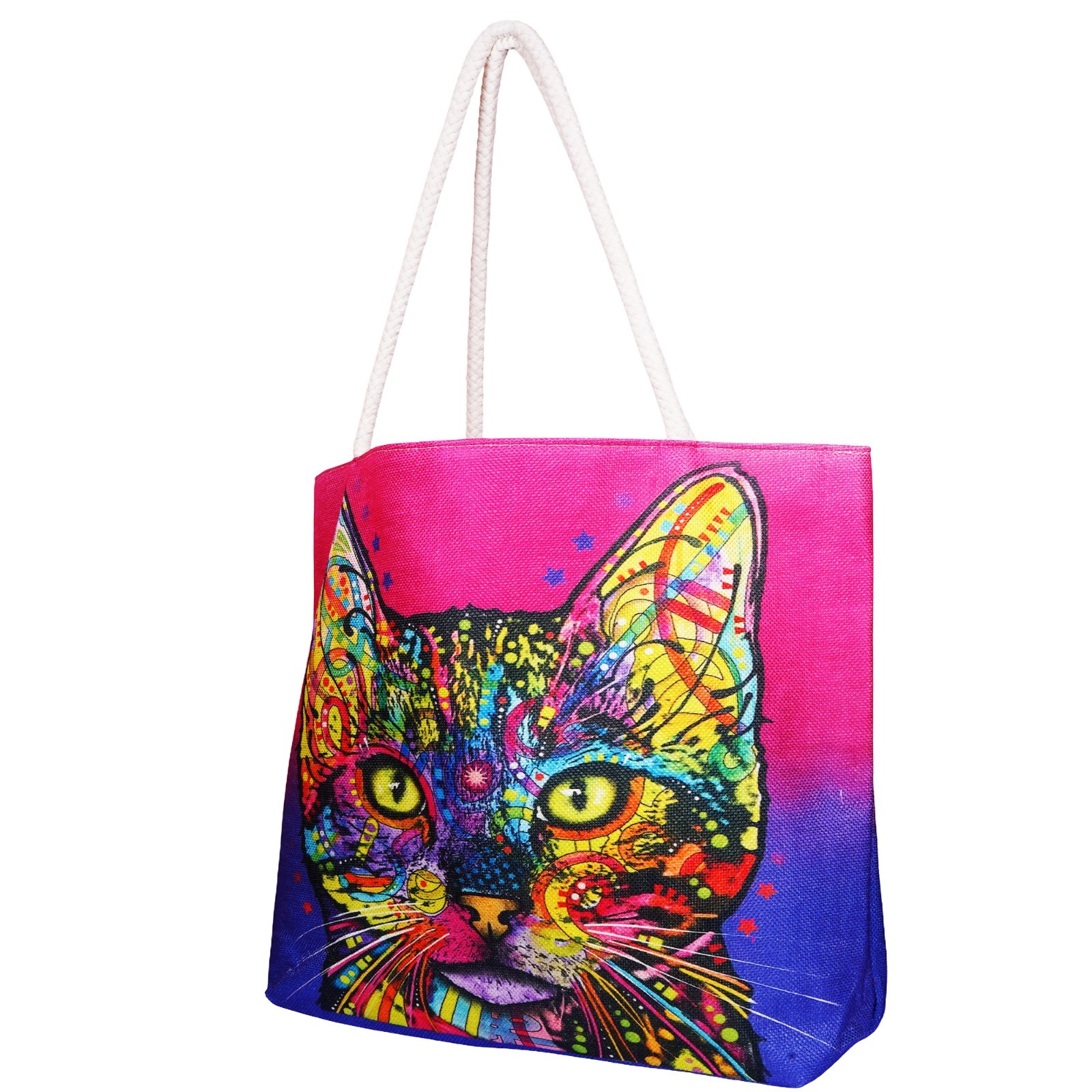 Dean Russo Techno Jute Shiva Cat Tote Bag | 17 x 15 Inches | Shoulder Bag