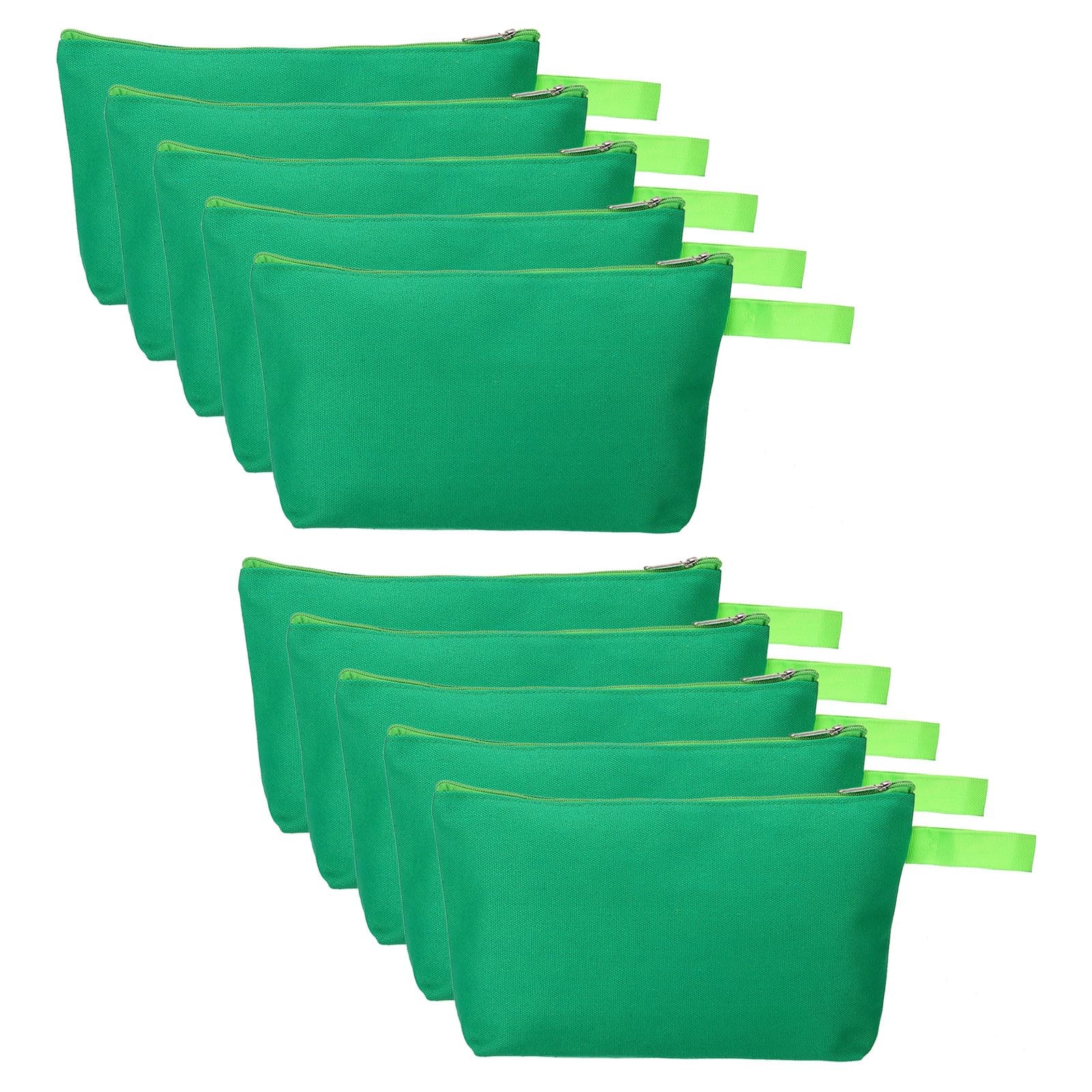 PATIKIL 10.2 x 5.5 Canvas Makeup Bags with Strap, 10 Pack x 5.5″, Green