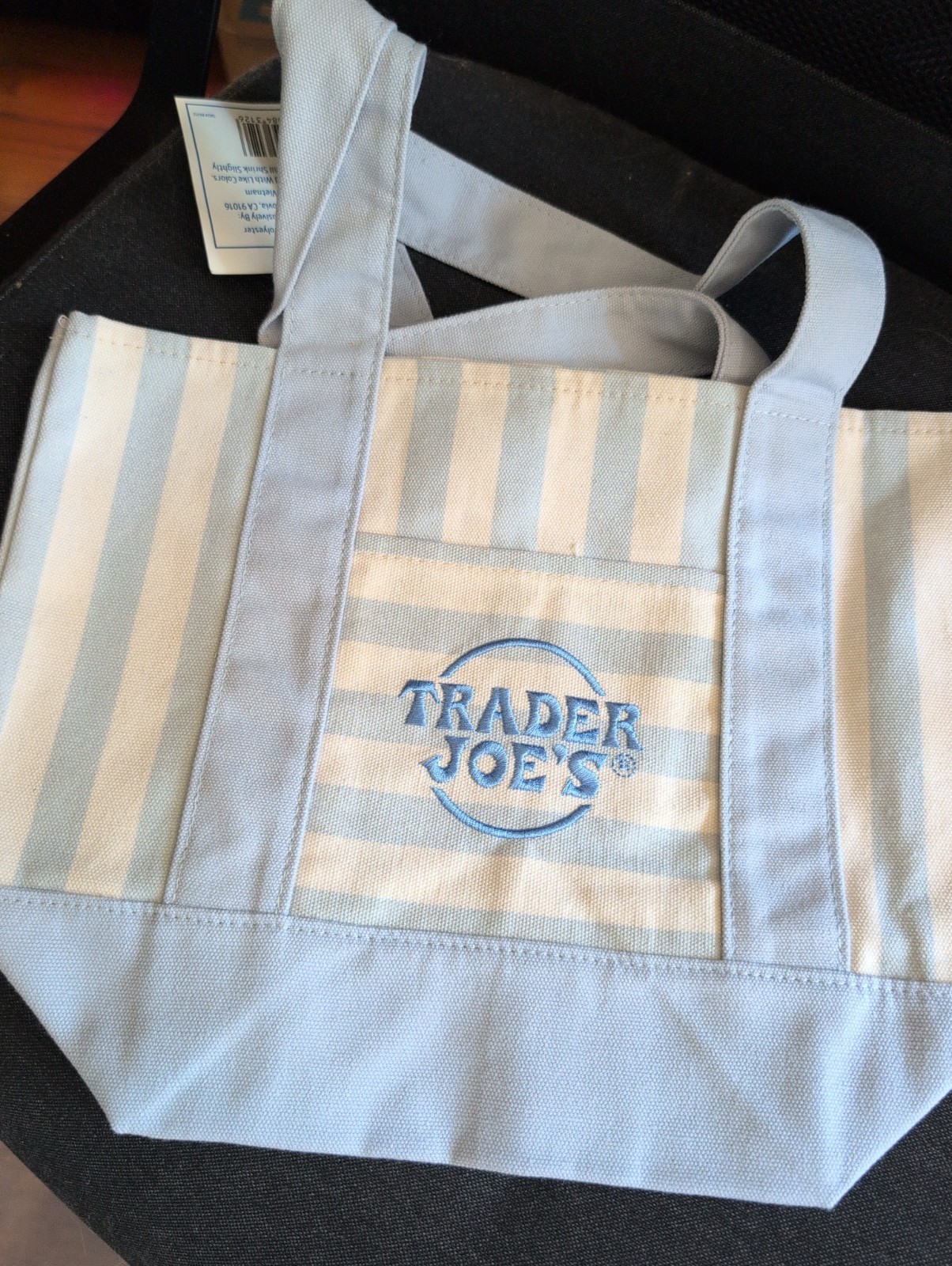 Trader Joe’s Mini Pastel Stripe Canvas Tote Bag Blue Limited Edition NWT