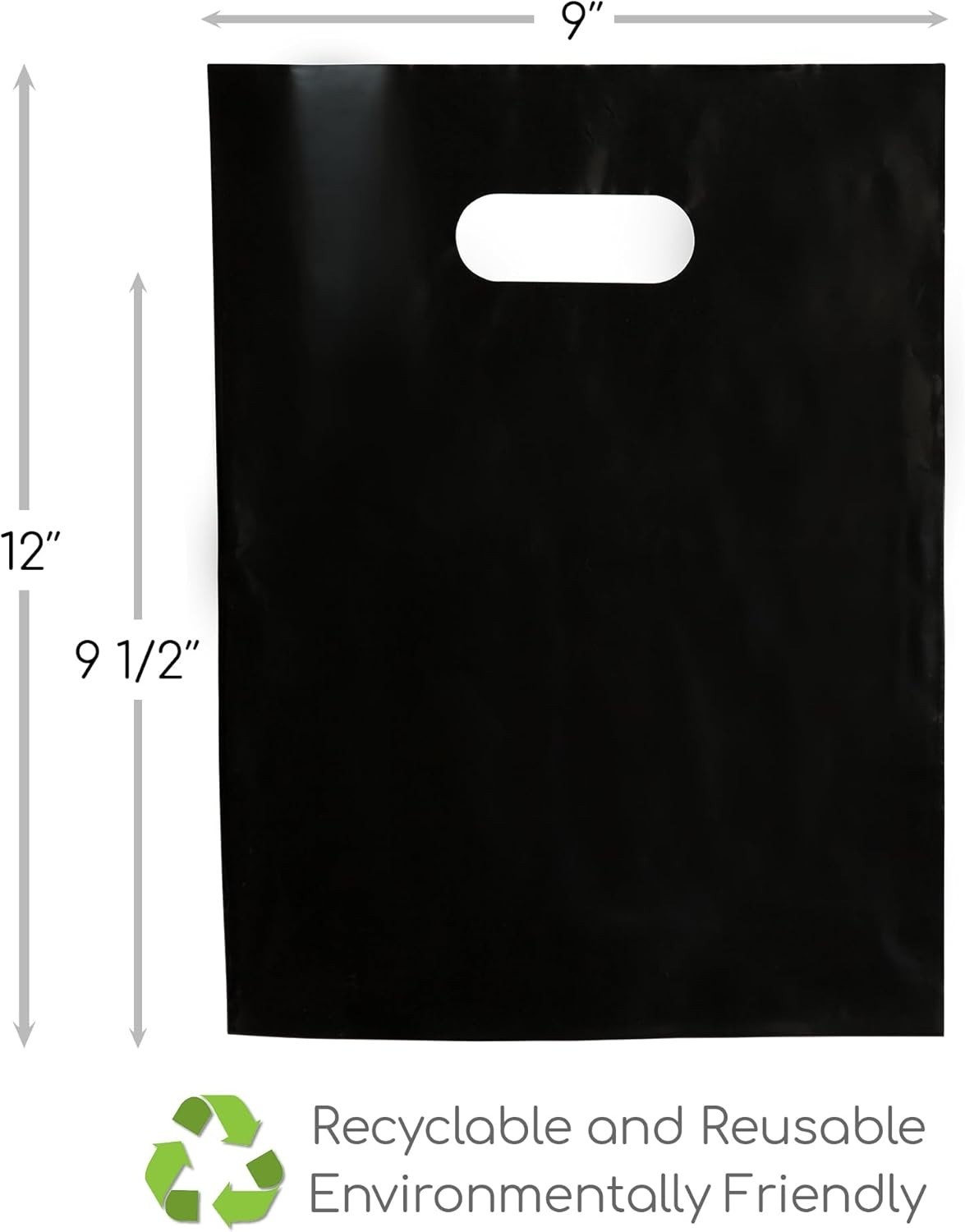 200 Black & Silver Plastic Merchandise Bags 9×12 with Handles, 1.5Mil